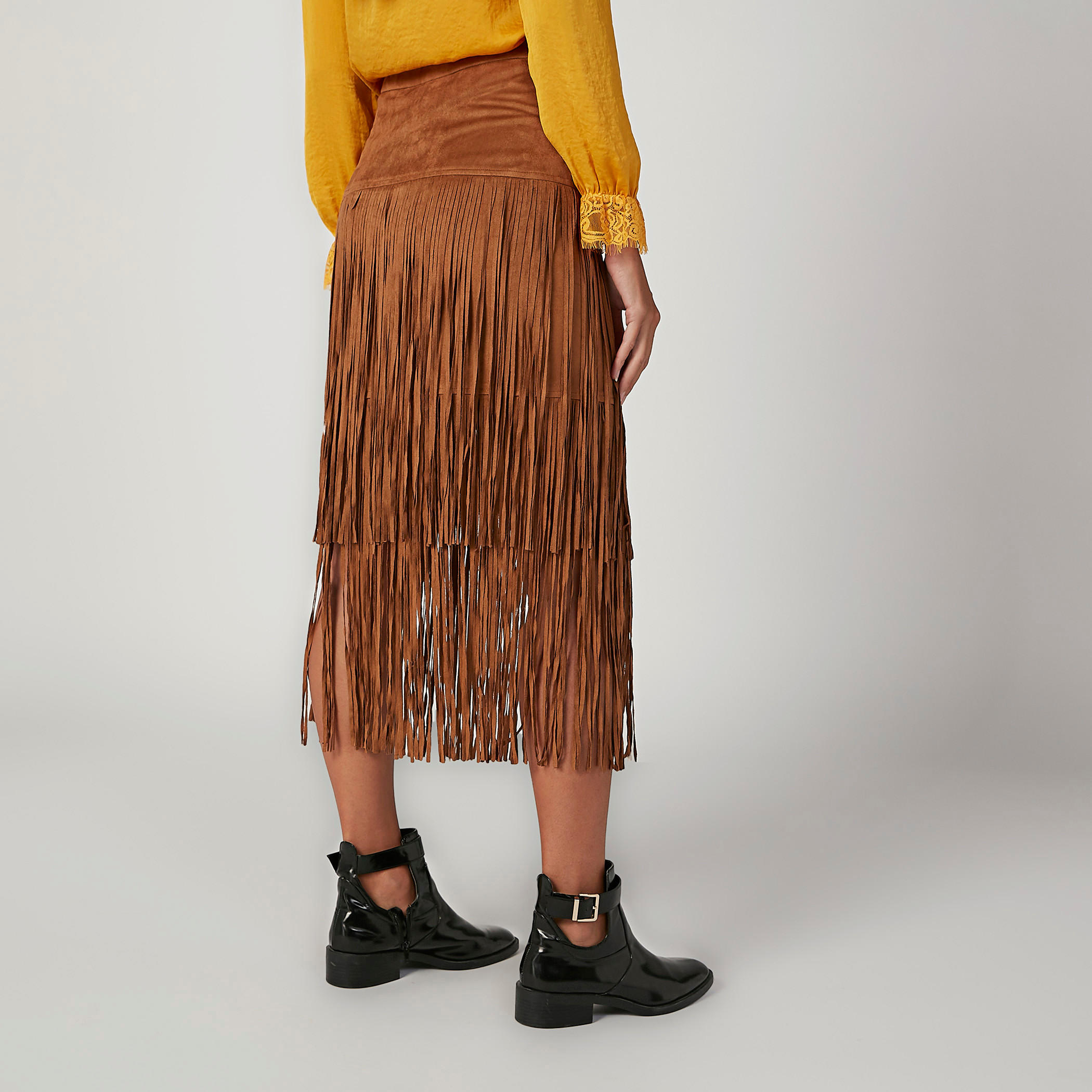 تنورة ميدي سادة بخصر مطّاطي وشراشيب-women-clothing-bottoms-skirts-image-4