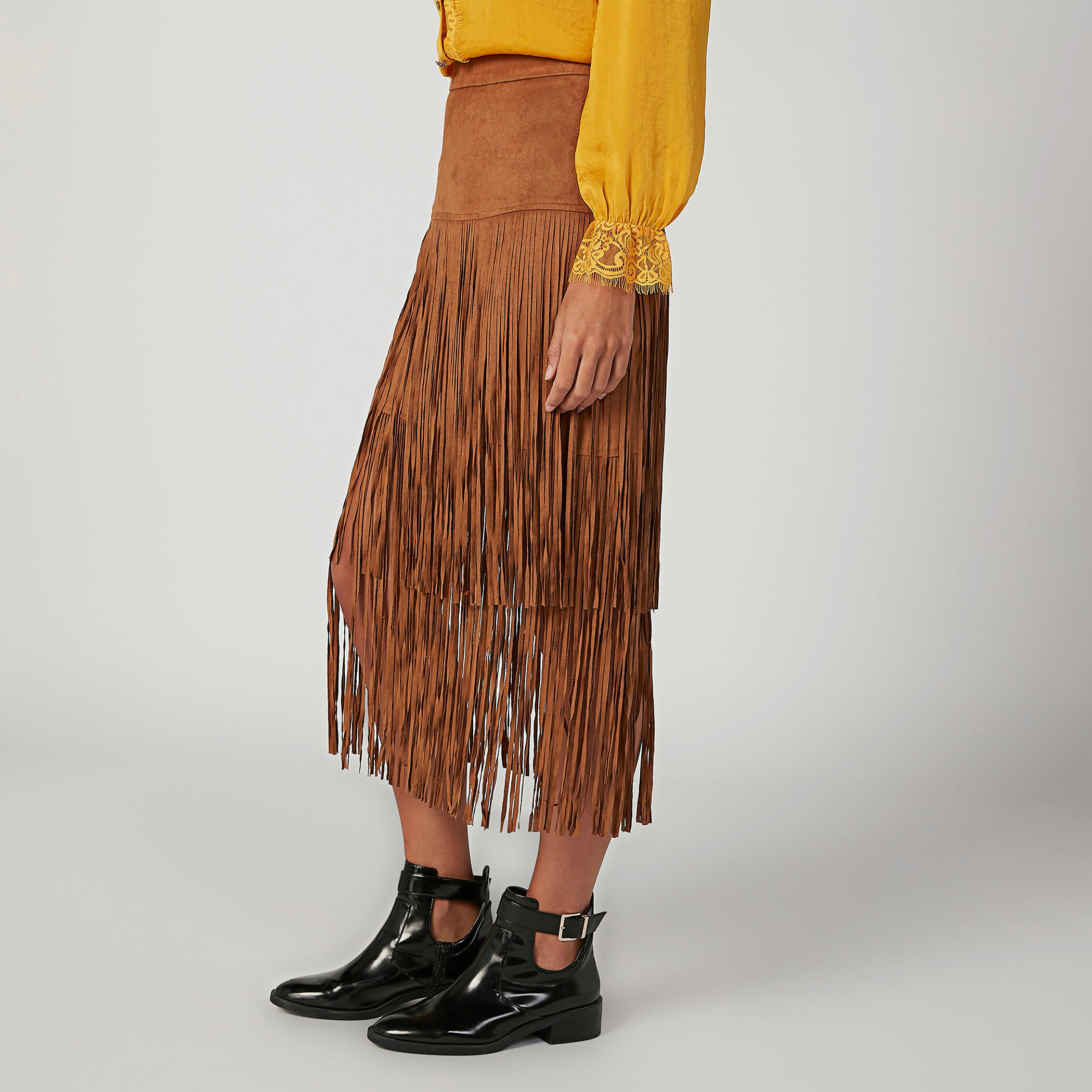 تنورة ميدي سادة بخصر مطّاطي وشراشيب-women-clothing-bottoms-skirts-image-5