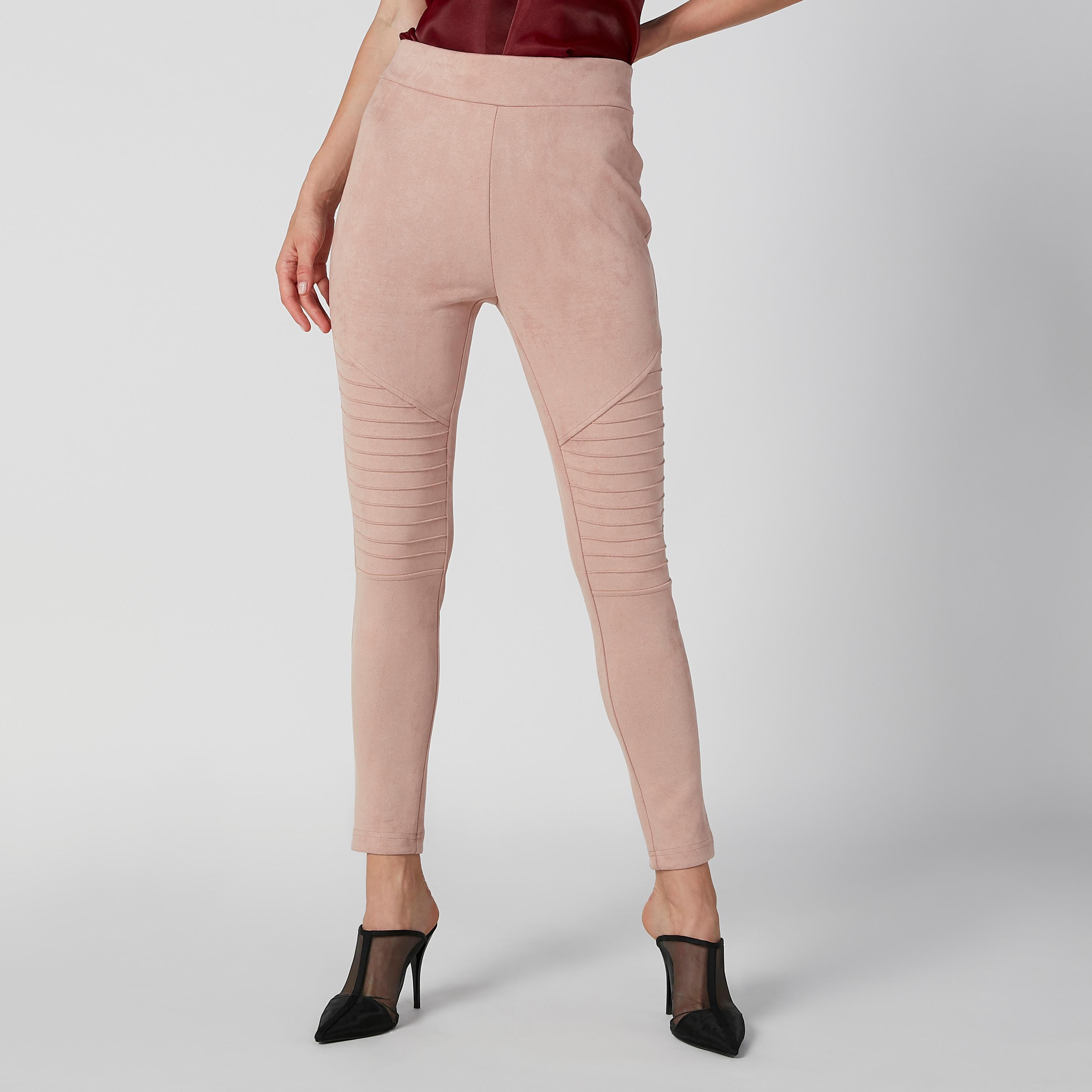 بنطلون تريجنز بارز الملمس بخصر مطاطي متوسط الارتفاع-women-clothing-bottoms-leggings-image-1