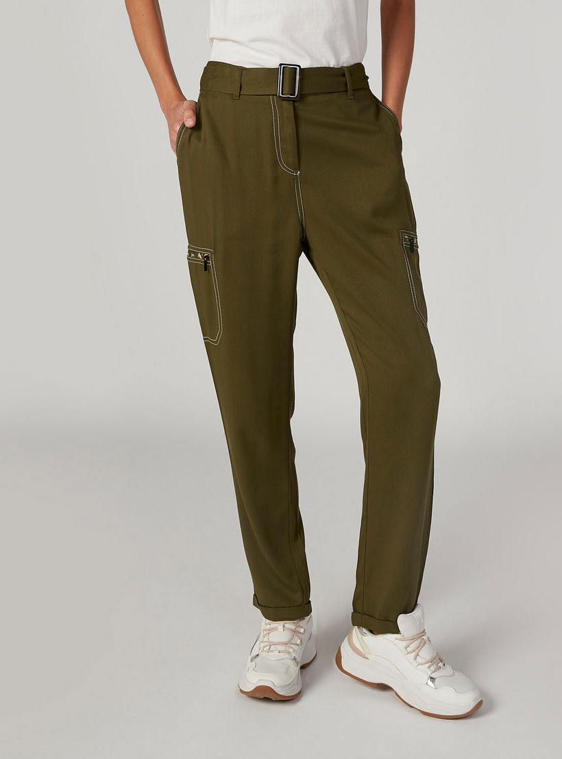 بنطلون سادة بخصر متوسط الارتفاع وجيوب وحلقات للحزام-women-clothing-bottoms-trousers-image-1