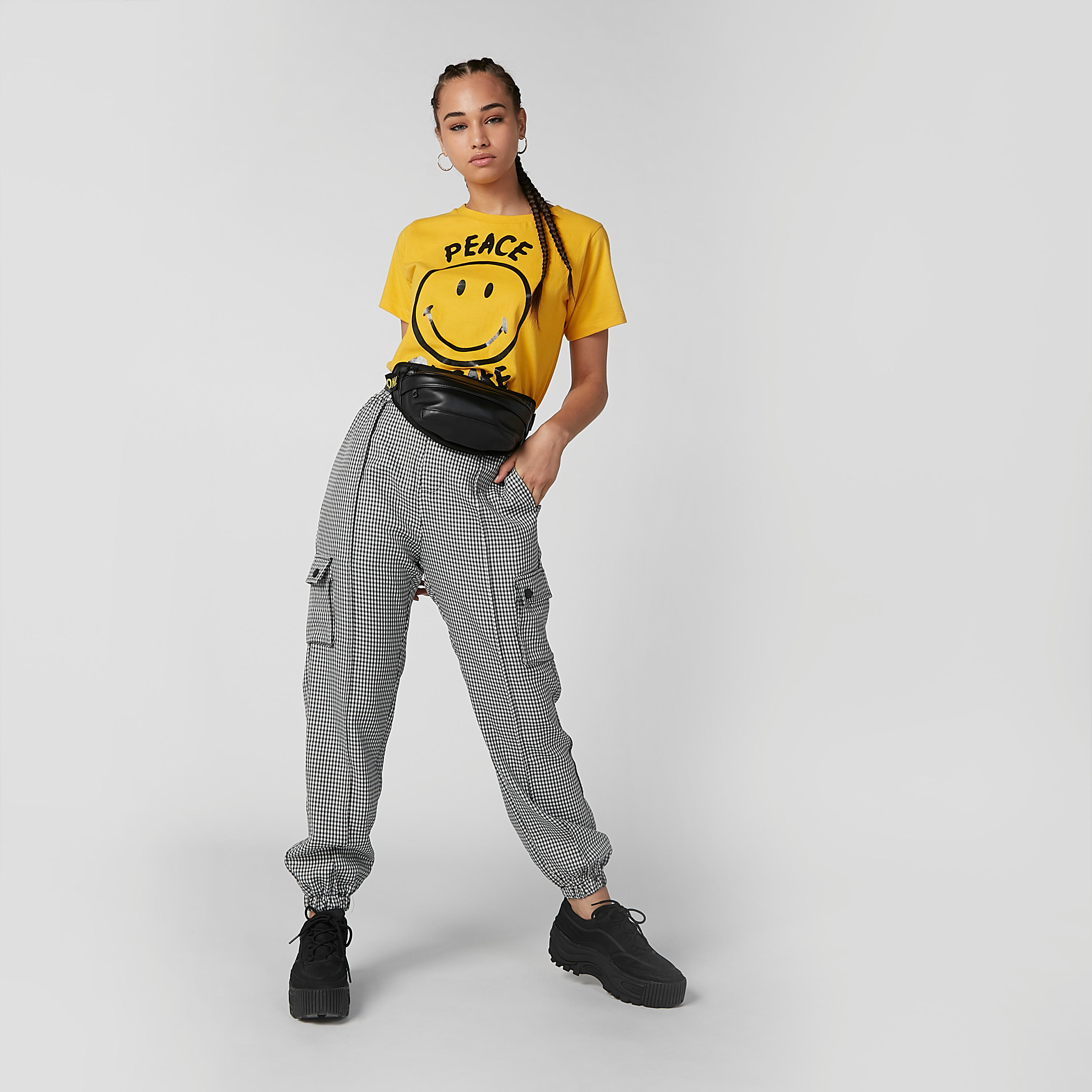 بنطلون رياضي طويل كاروهات بخصر متوسط الارتفاع وجيوب-women-clothing-bottoms-joggers-image-3