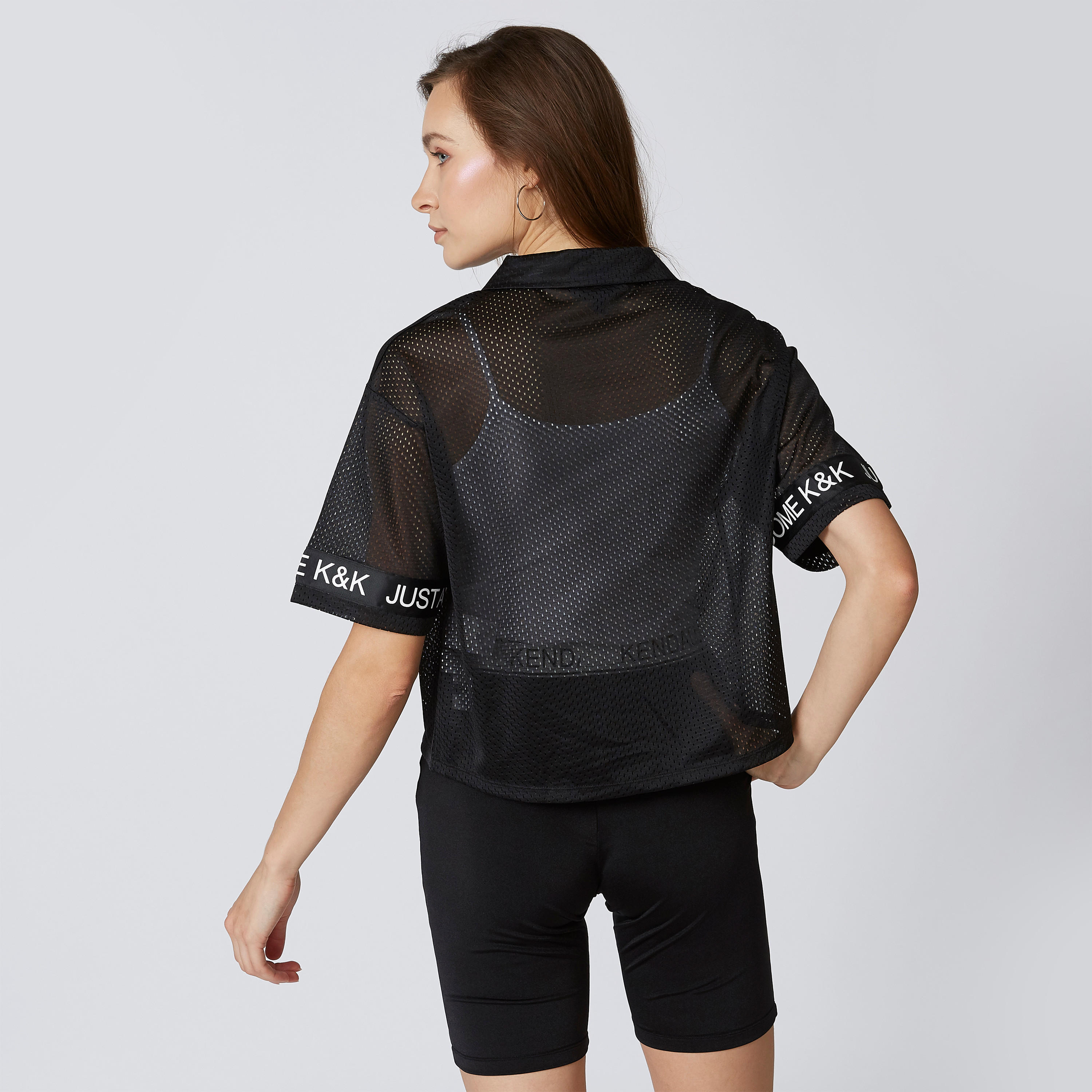 قميص بارز الملمس بياقة طويلة وأكمام قصيرة بطبعات من كيندال + كيلي-women-clothing-shirtsandblouses-shirts-image-2