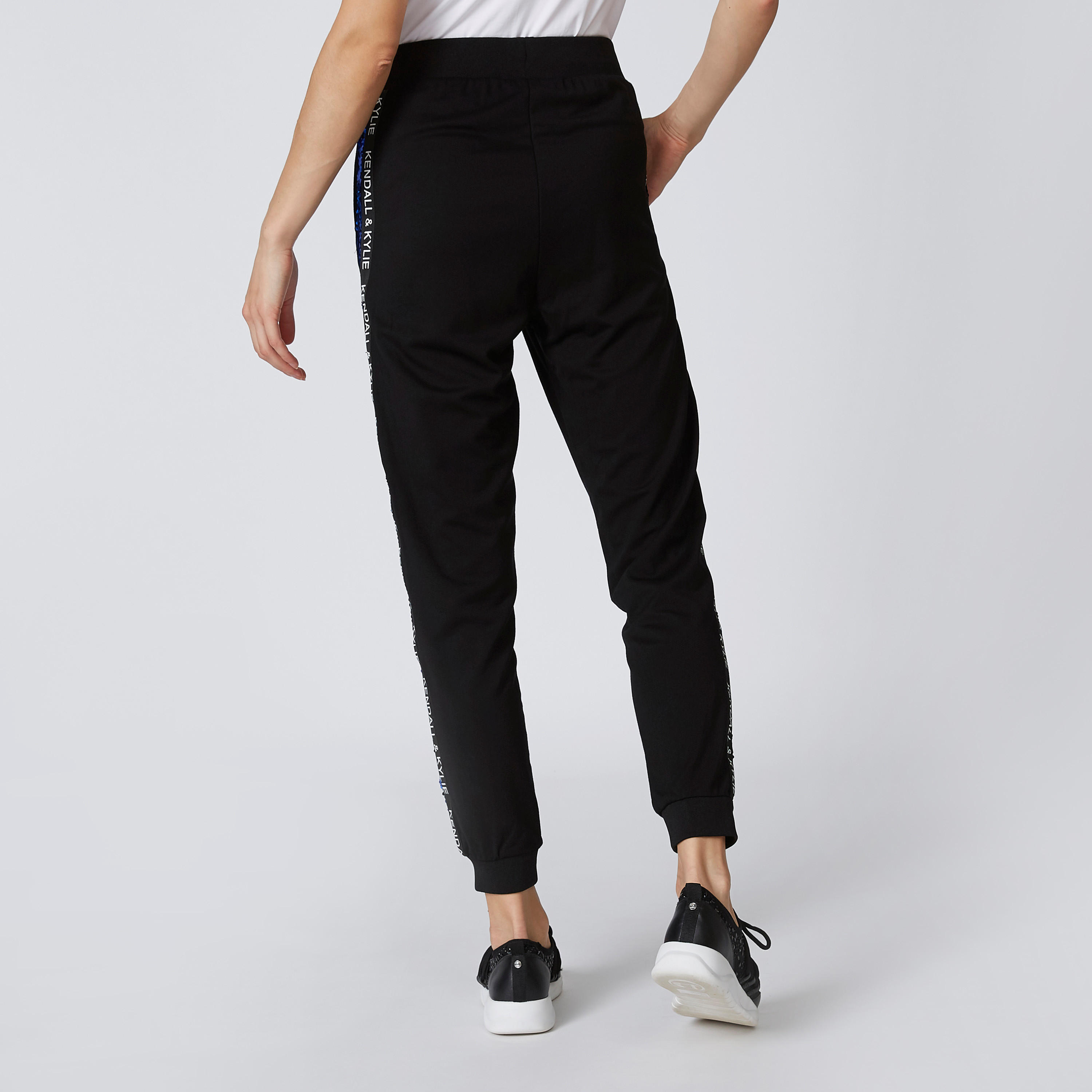 بنطال رياضي بأساور مطّاطية وخصر متوسط الارتفاع وتفاصيل ترتر-women-clothing-bottoms-joggers-image-3