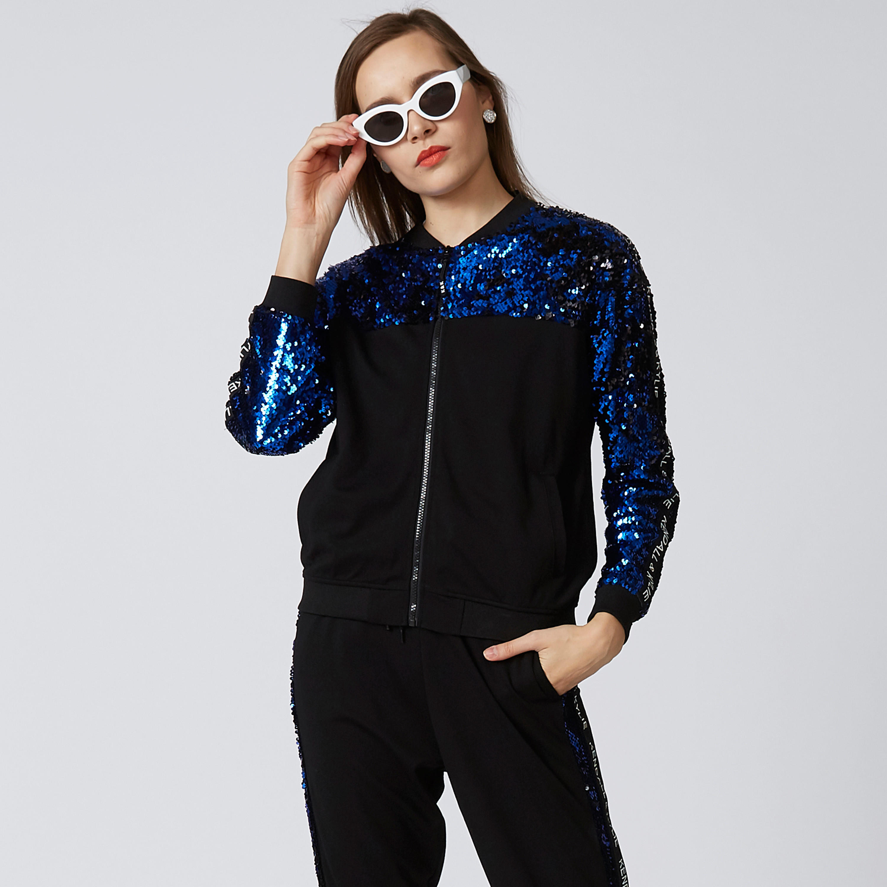 Embellished Bomber Jacket with Typographic Taping and Side Pockets-women-winterwear-coatsandjackets-jackets-image-1