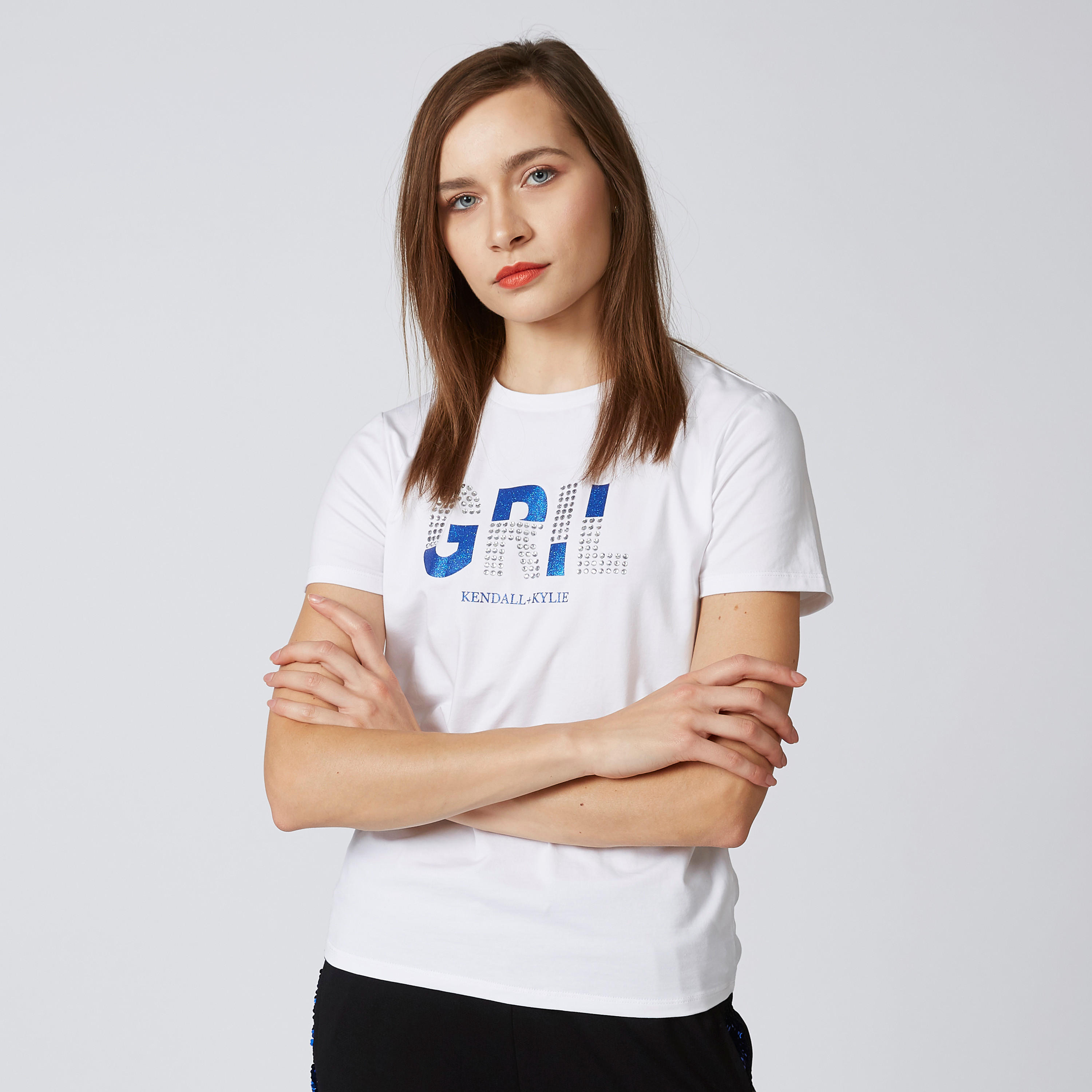 Embellished Round Neck T-shirt with Short Sleeves-women-clothing-tshirts-image-1