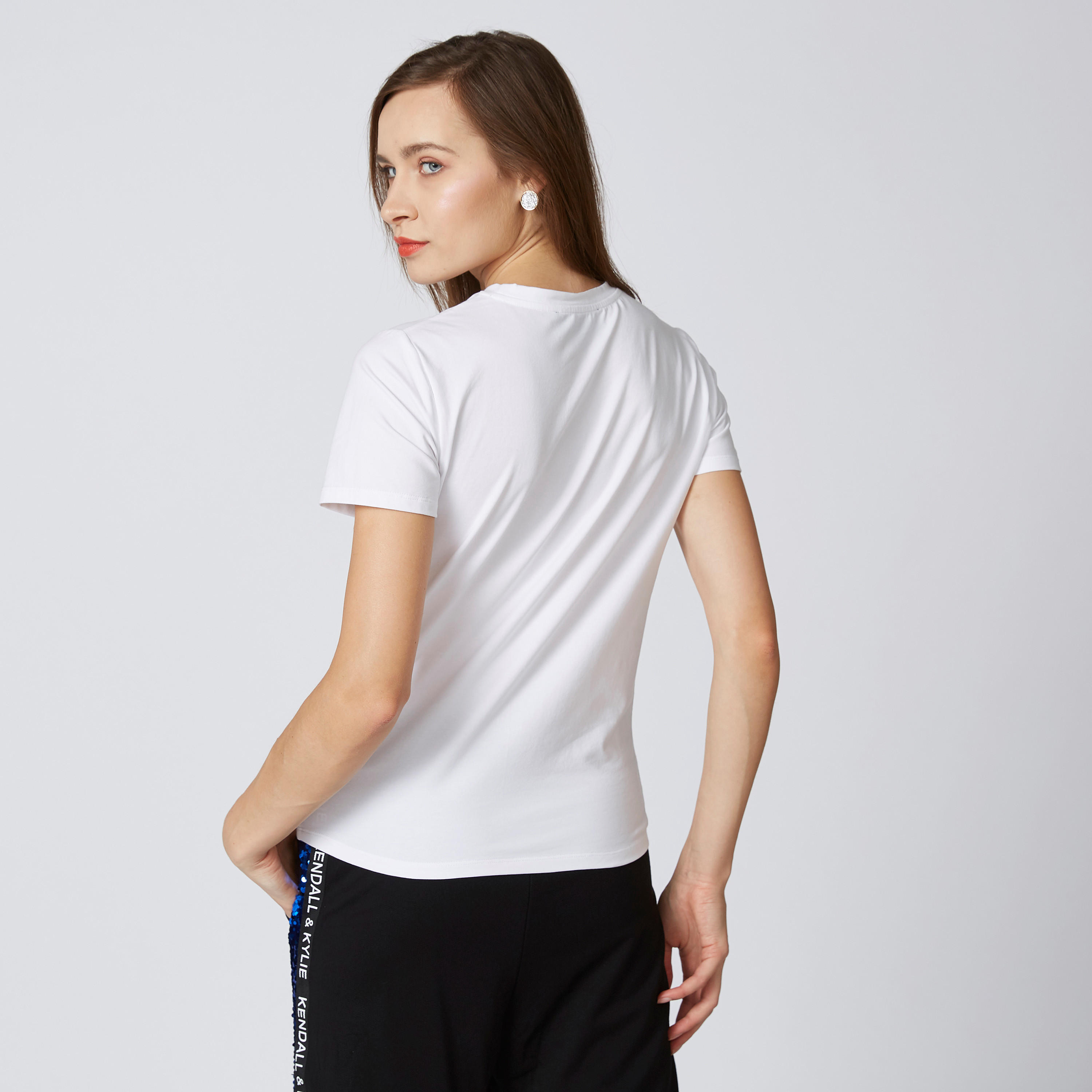 Embellished Round Neck T-shirt with Short Sleeves-women-clothing-tshirts-image-3