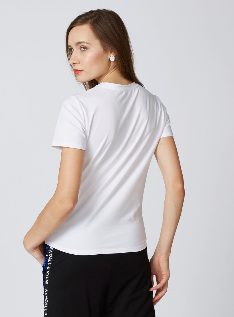Embellished Round Neck T-shirt with Short Sleeves-women-clothing-tshirts-image-3