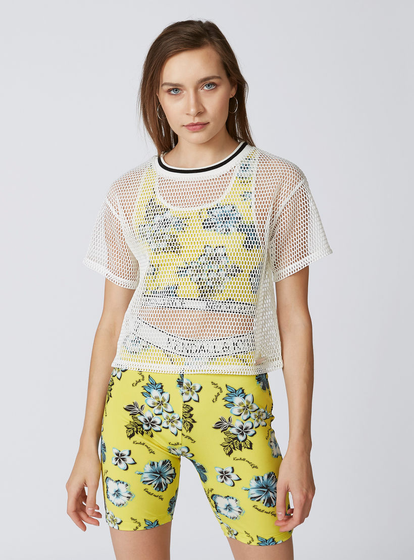 Textured Top with Round Neck and Short Sleeves-women-clothing-tshirts-image-1