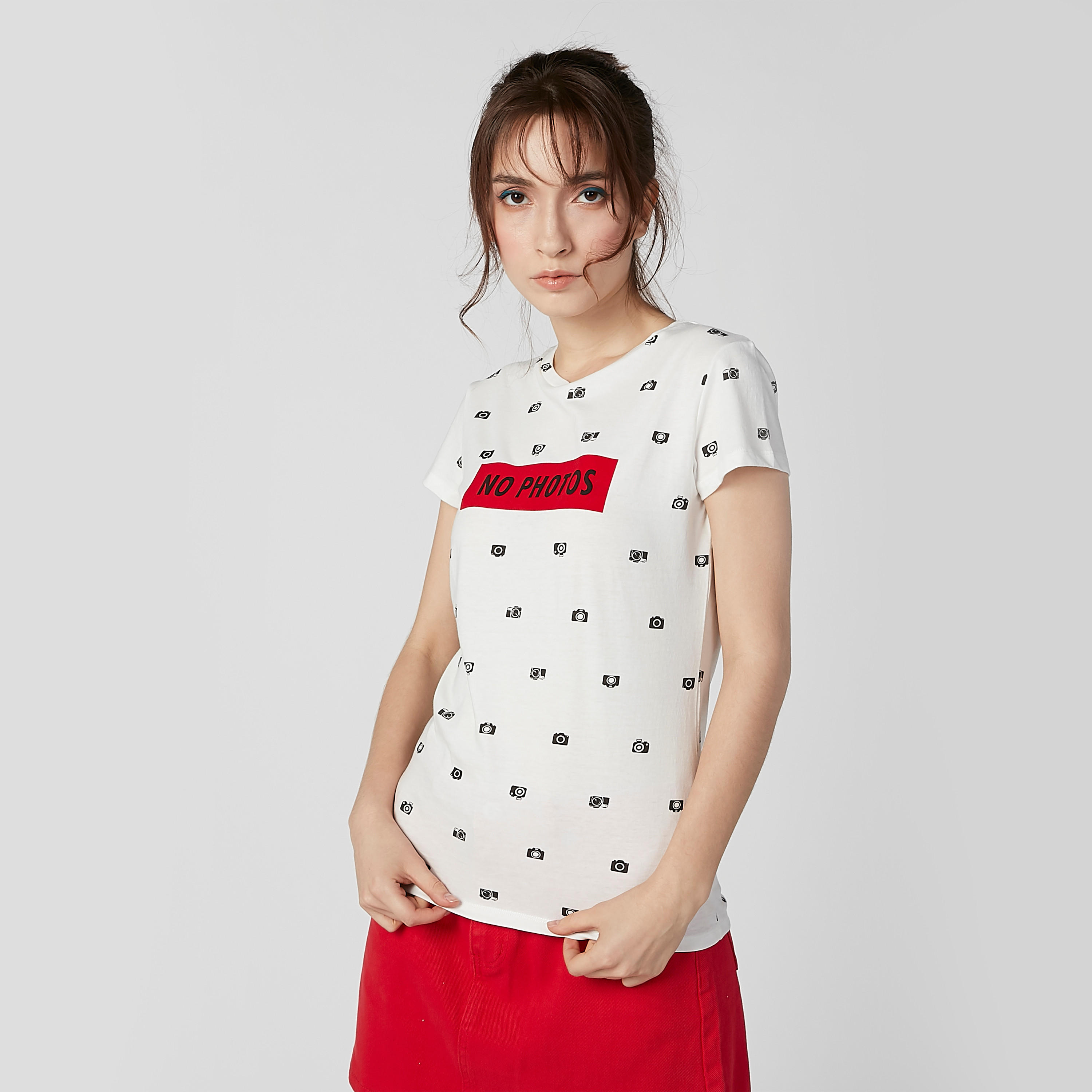 Printed T-shirt with Round Neck and Cap Sleeves-women-clothing-tshirts-image-1