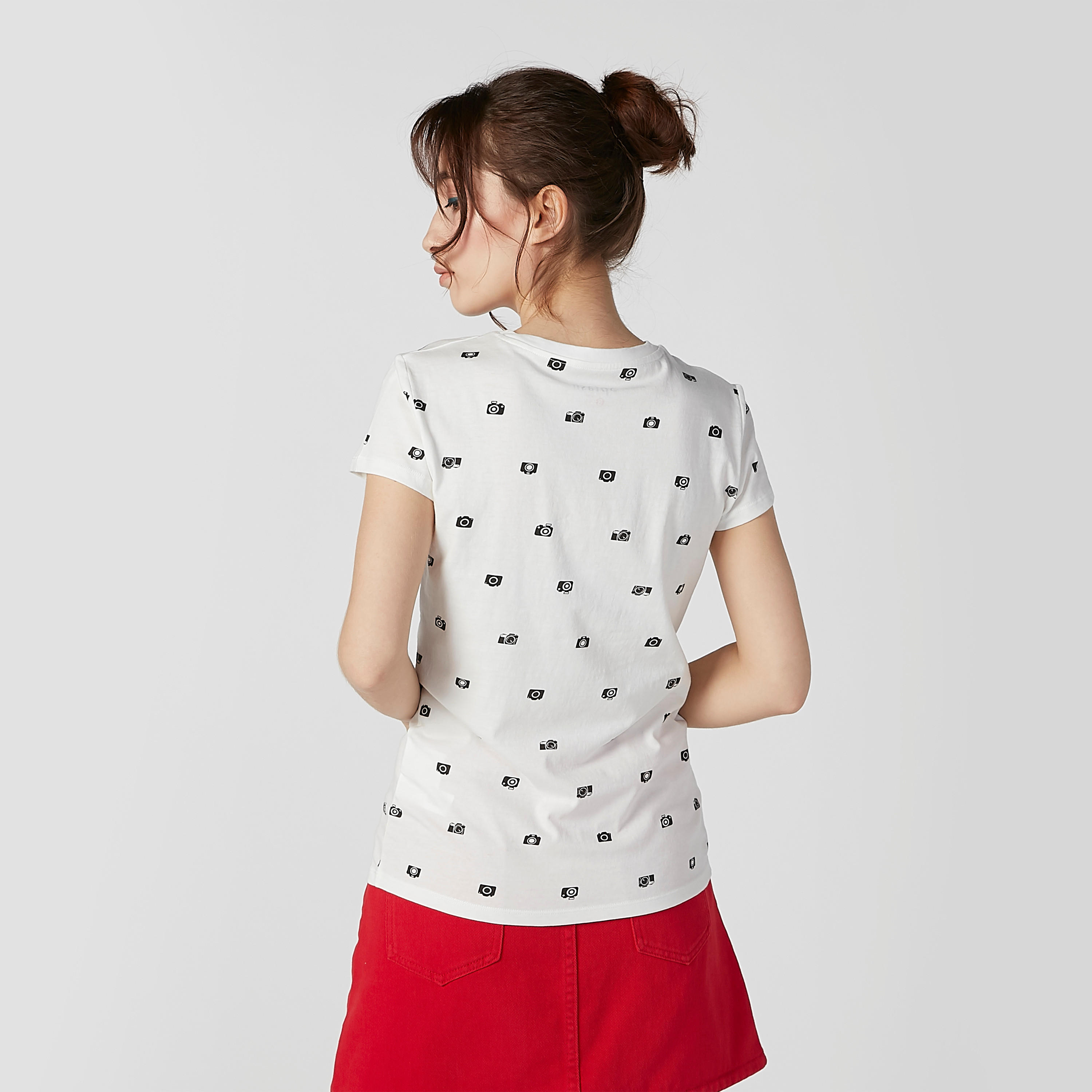 Printed T-shirt with Round Neck and Cap Sleeves-women-clothing-tshirts-image-3