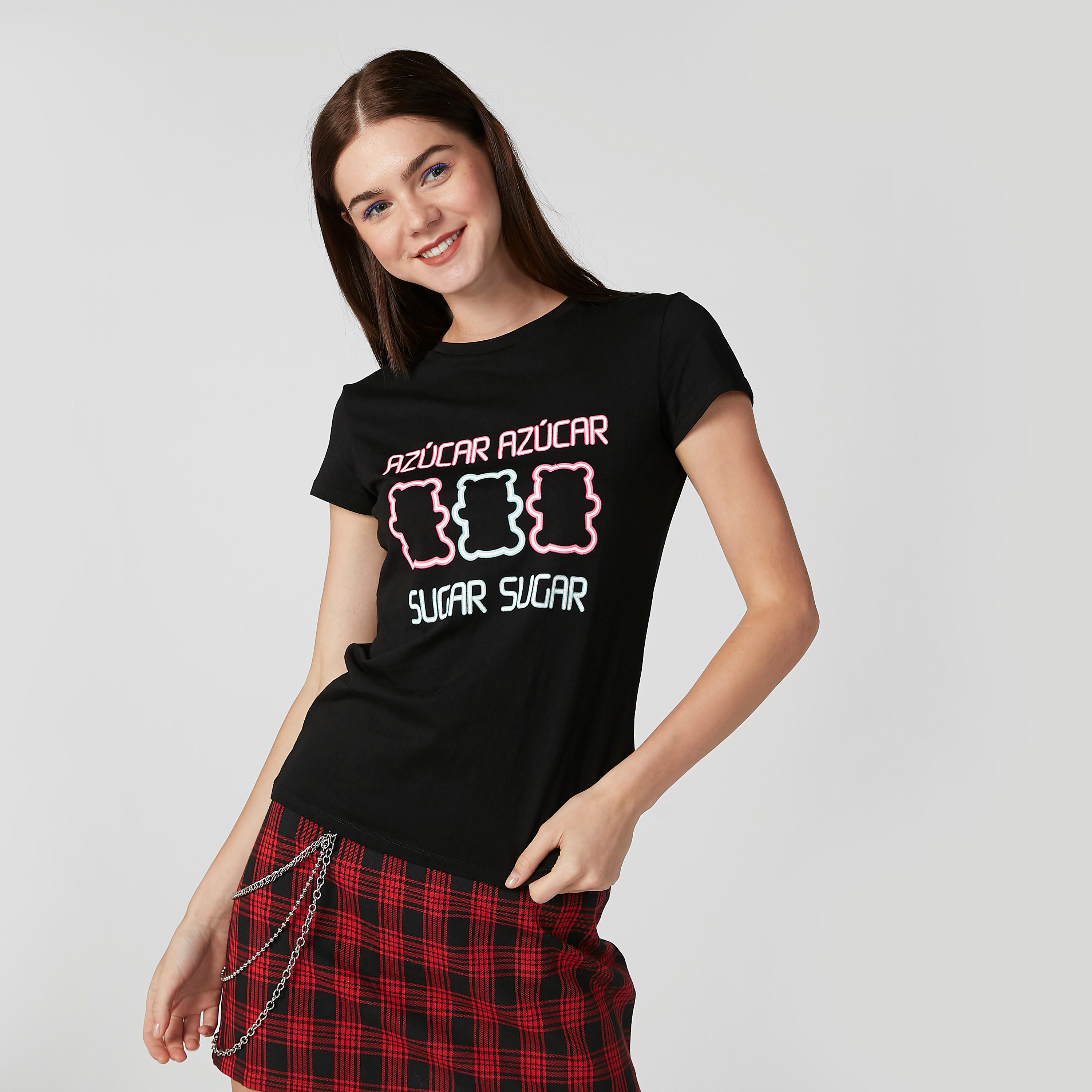 Printed T-shirt with Round Neck and Cap Sleeves-women-clothing-tshirts-image-1