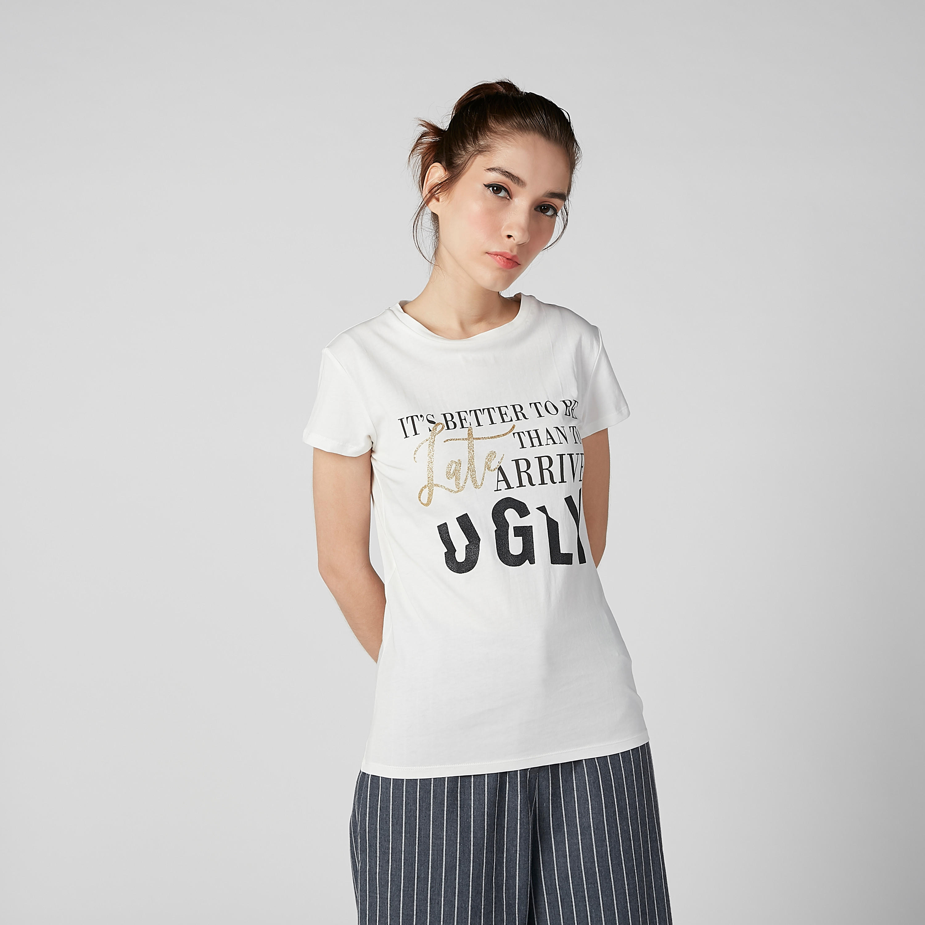 Printed T-shirt with Round Neck and Cap Sleeves-women-clothing-tshirts-image-2