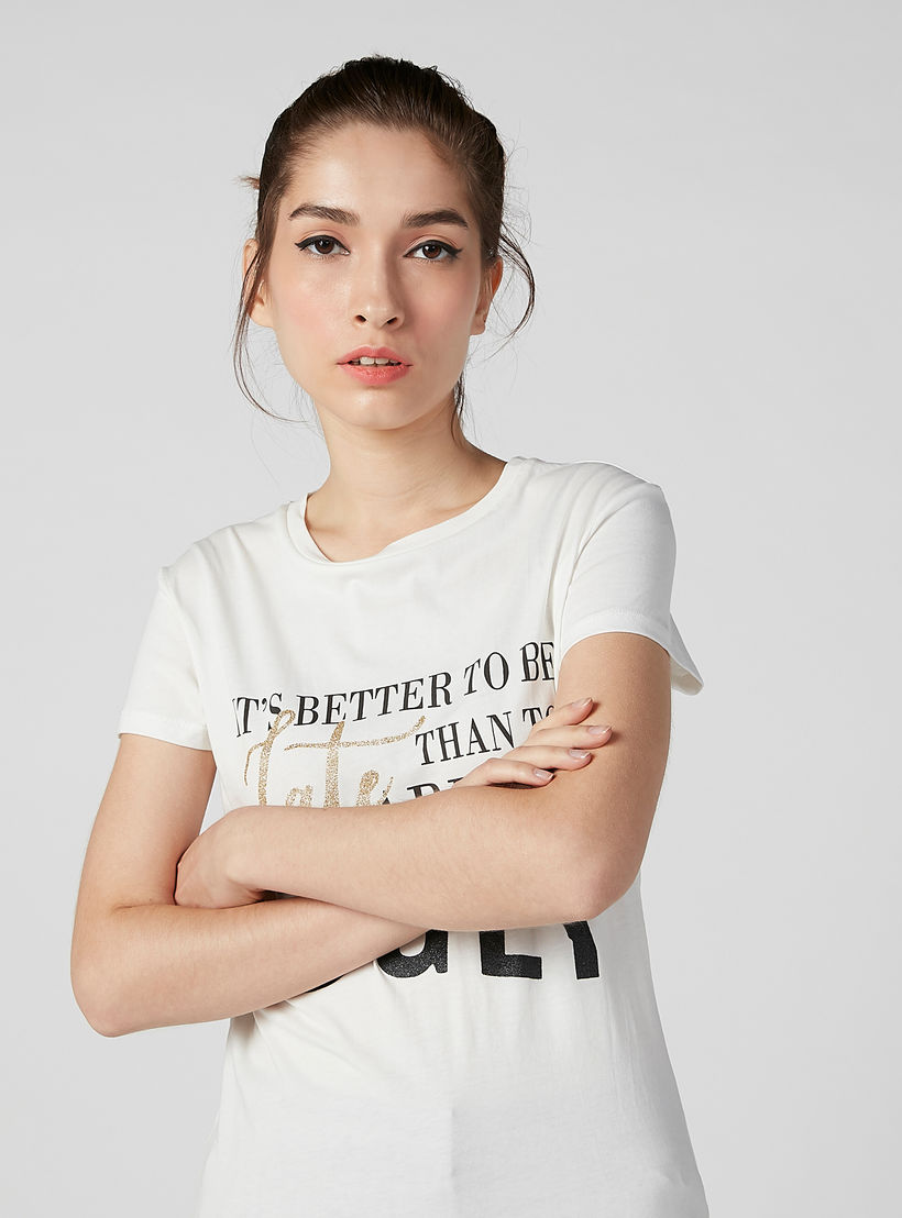 Printed T-shirt with Round Neck and Cap Sleeves-women-clothing-tshirts-image-4