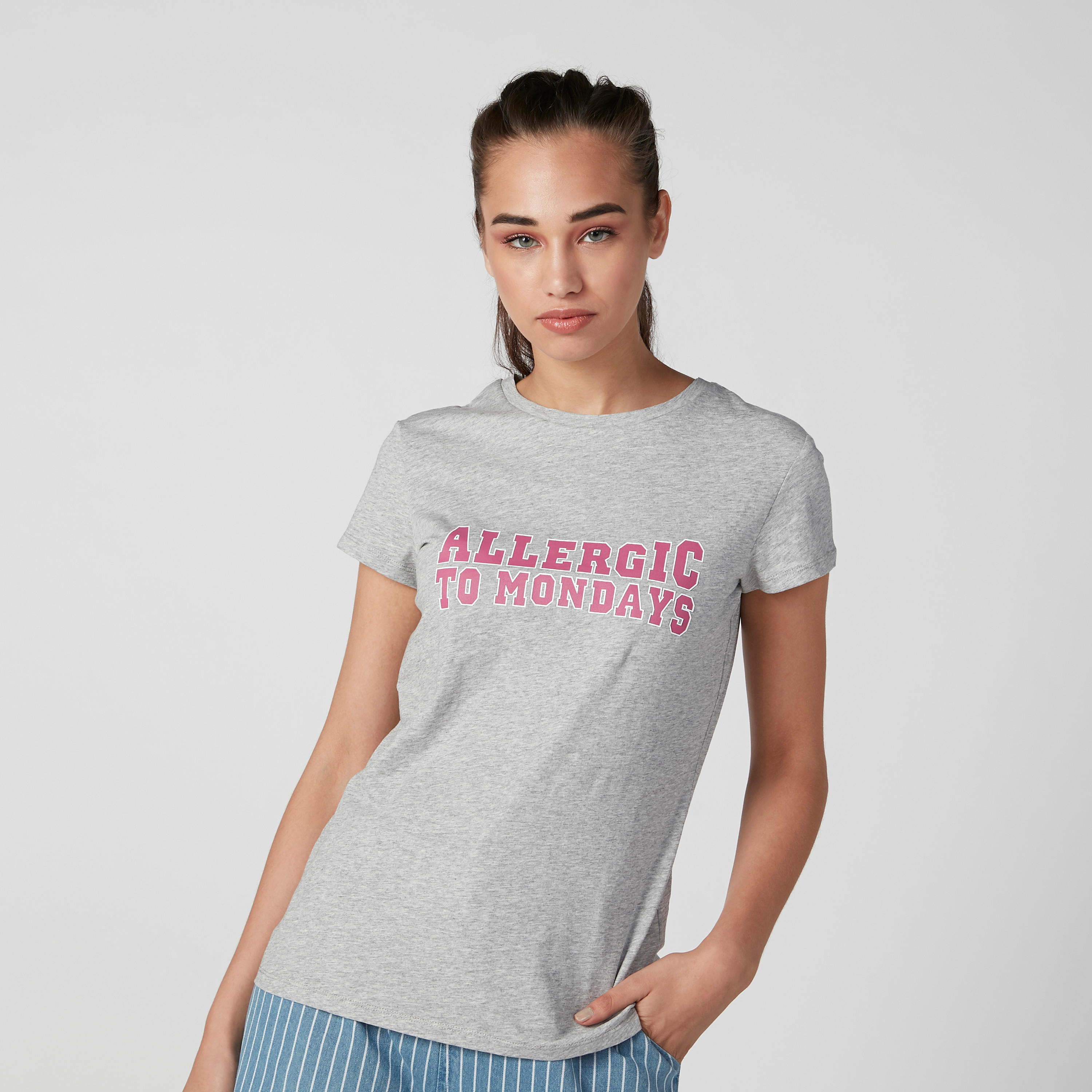 Printed T-shirt with Round Neck and Short Sleeves-women-clothing-tshirts-image-1