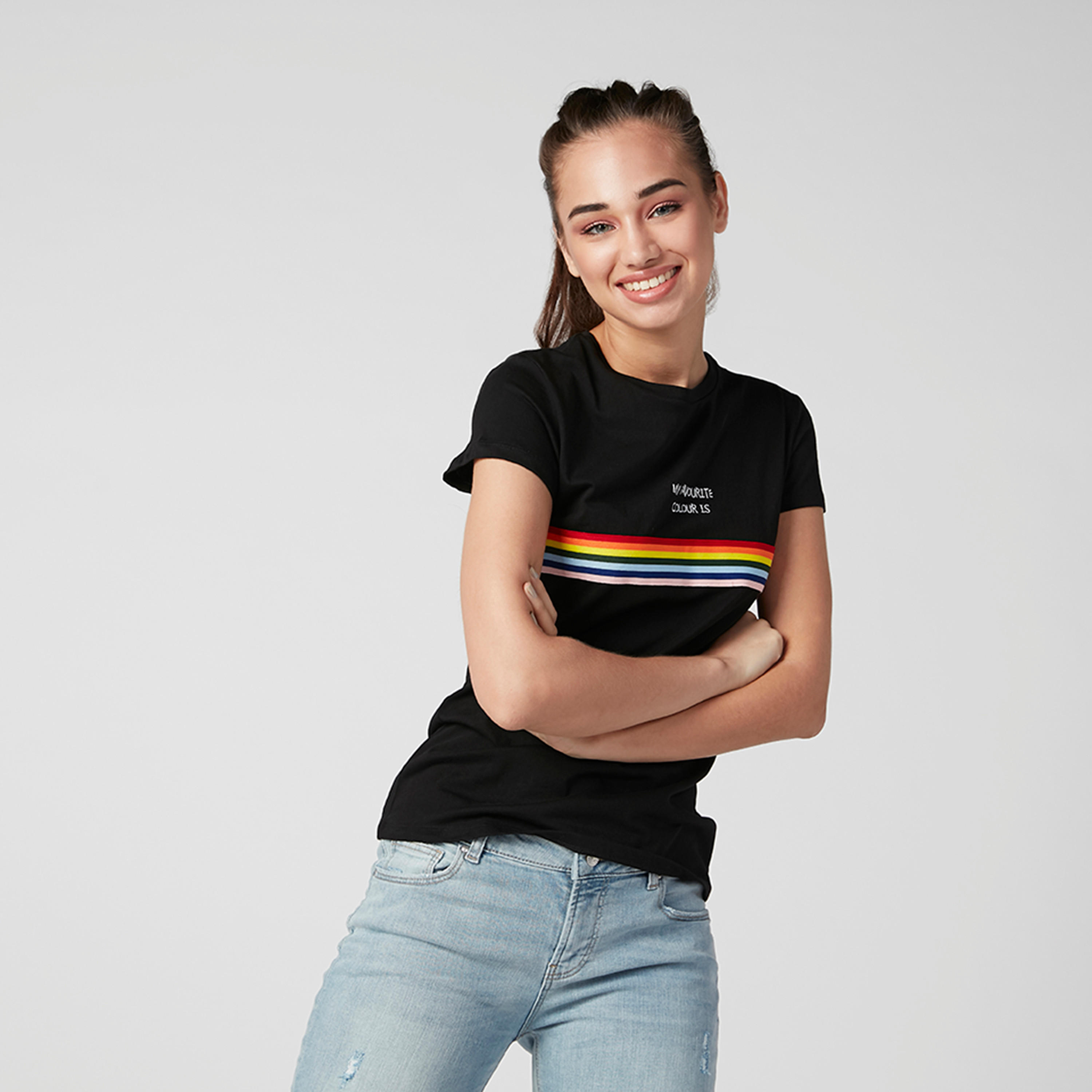 Printed T-shirt with Round Neck and Short Sleeves-women-clothing-tshirts-image-1