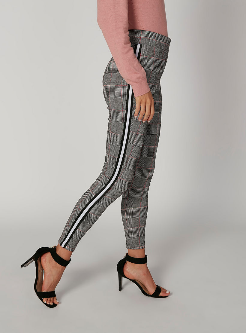 بنطلون بونتي سكيني كاروهات بخصر متوسط الارتفاع وشريطة-women-clothing-bottoms-trousers-image-1