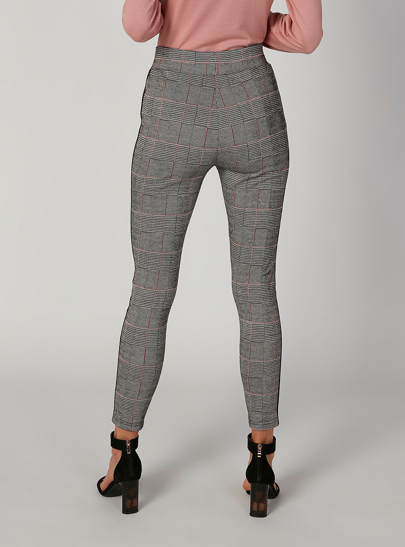 بنطلون بونتي سكيني كاروهات بخصر متوسط الارتفاع وشريطة-women-clothing-bottoms-trousers-image-3