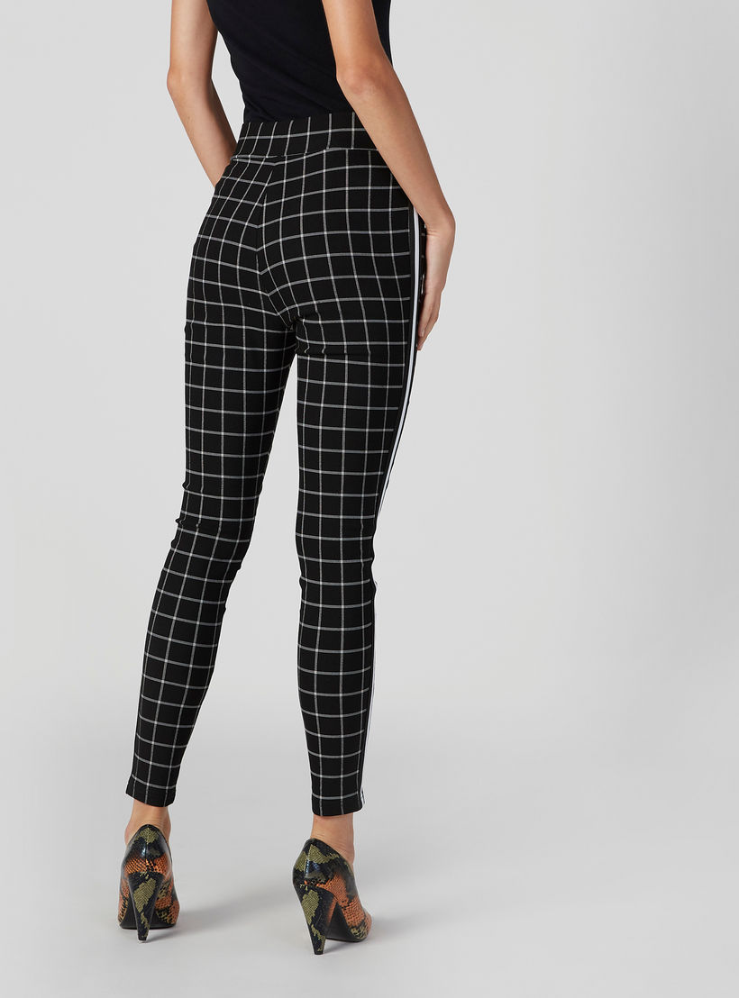 بنطلون بونتي سكيني كاروهات بخصر مطّاطي متوسط الارتفاع-women-clothing-bottoms-trousers-image-2