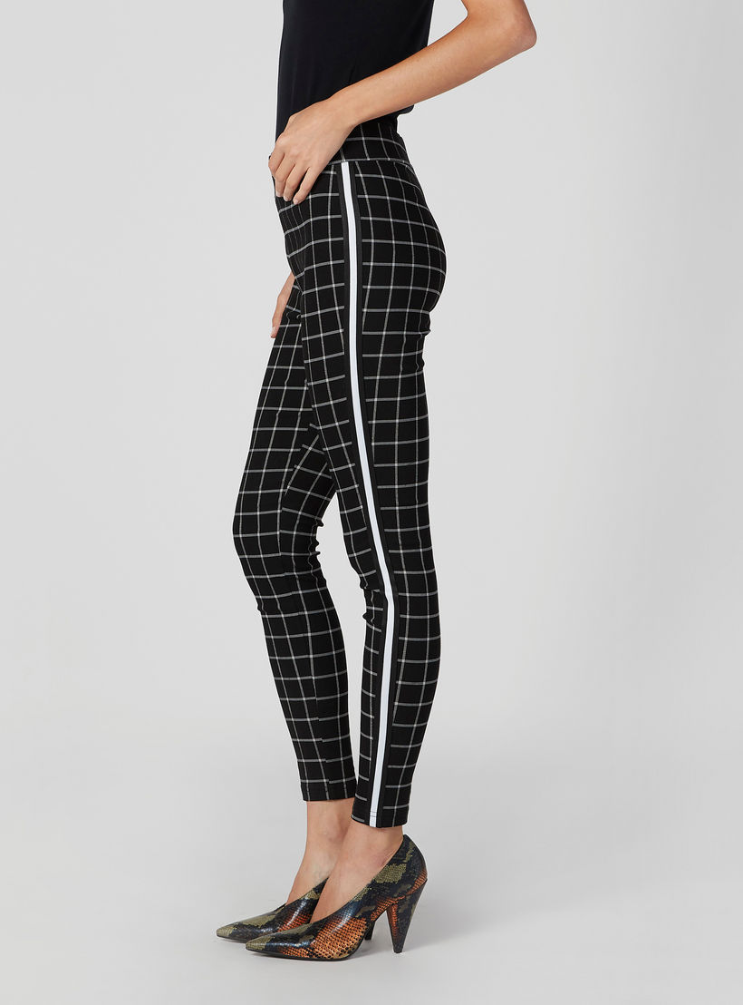 بنطلون بونتي سكيني كاروهات بخصر مطّاطي متوسط الارتفاع-women-clothing-bottoms-trousers-image-3