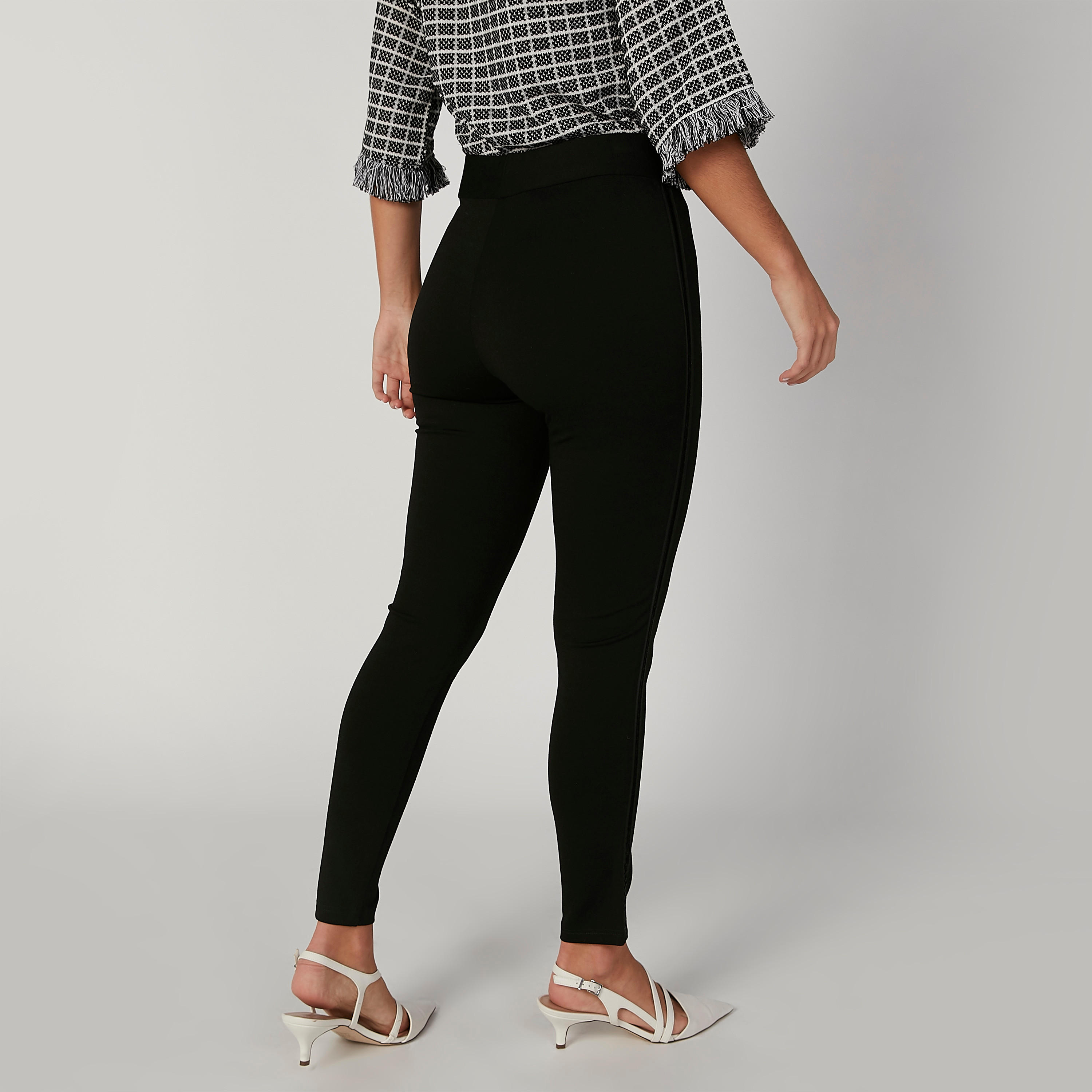 بنطلون بونتي سكيني سادة بخصر مطّاطي متوسط الارتفاع-women-clothing-bottoms-trousers-image-2