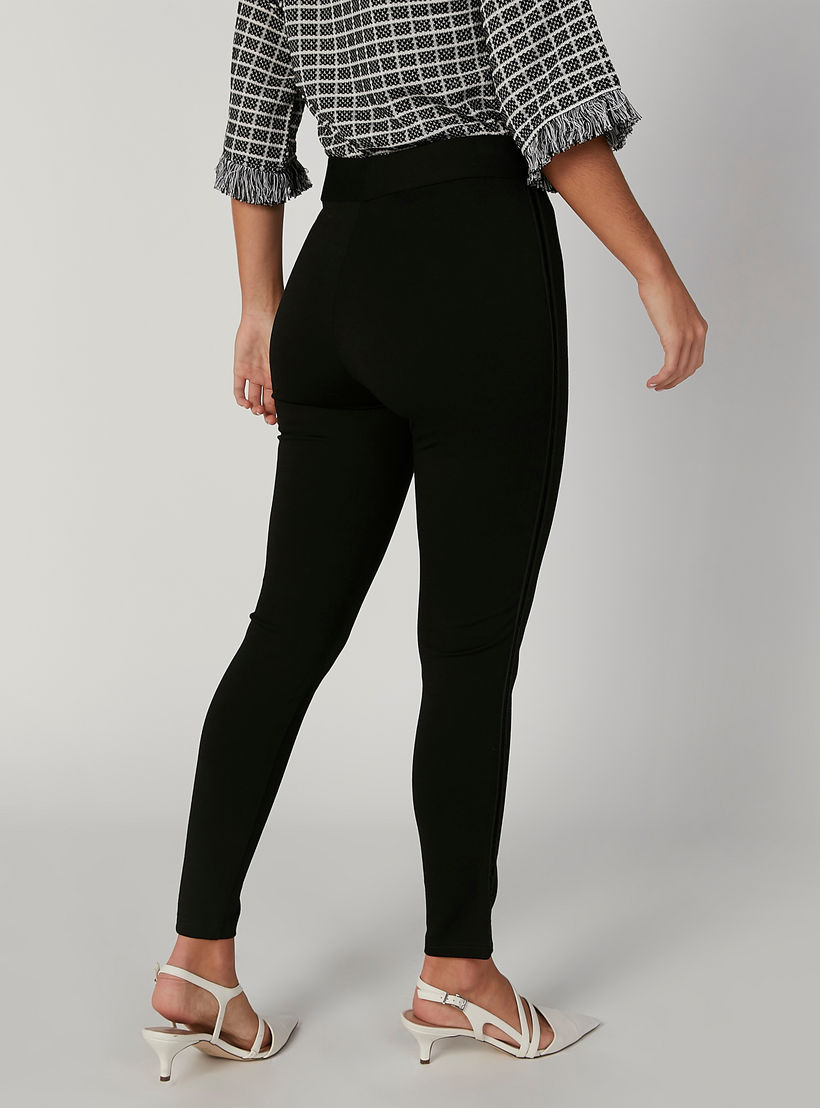 بنطلون بونتي سكيني سادة بخصر مطّاطي متوسط الارتفاع-women-clothing-bottoms-trousers-image-2