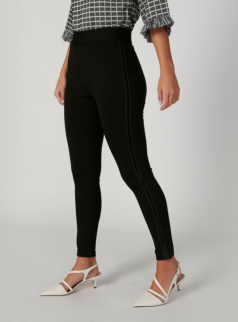 بنطلون بونتي سكيني سادة بخصر مطّاطي متوسط الارتفاع-women-clothing-bottoms-trousers-image-3