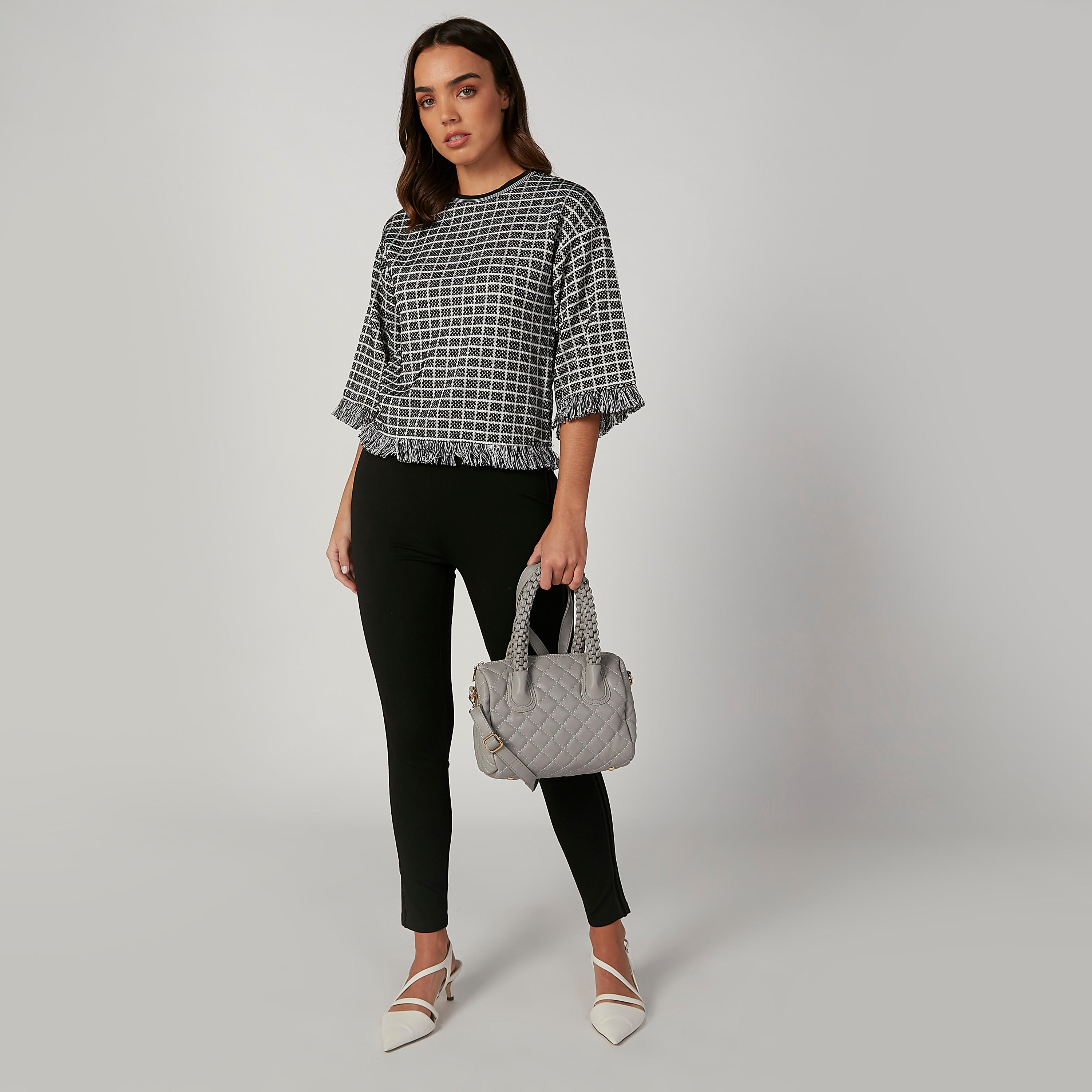 بنطلون بونتي سكيني سادة بخصر مطّاطي متوسط الارتفاع-women-clothing-bottoms-trousers-image-4