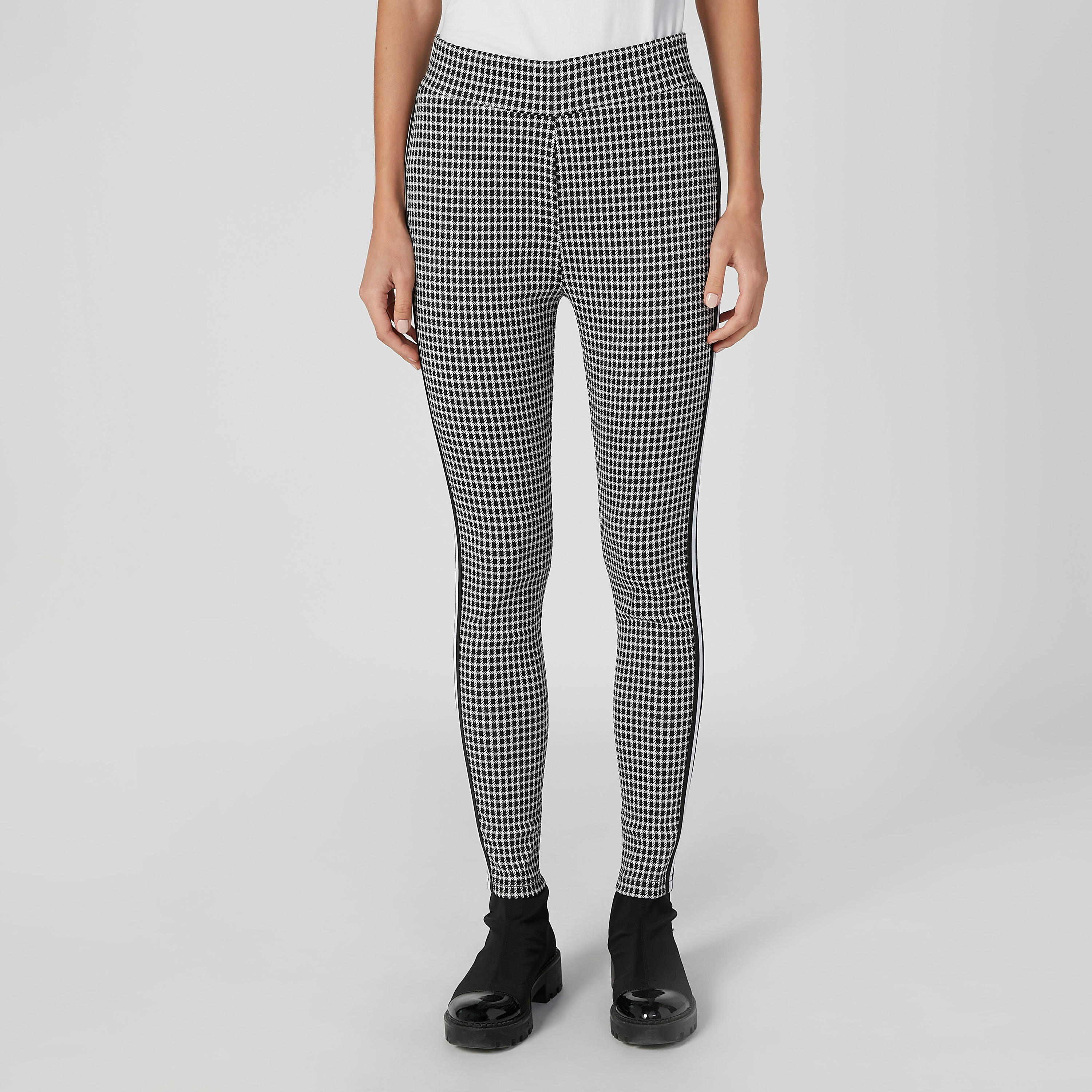 بنطلون بونتي سكيني كاروهات بخصر مطّاطي متوسط الارتفاع-women-clothing-bottoms-trousers-image-1