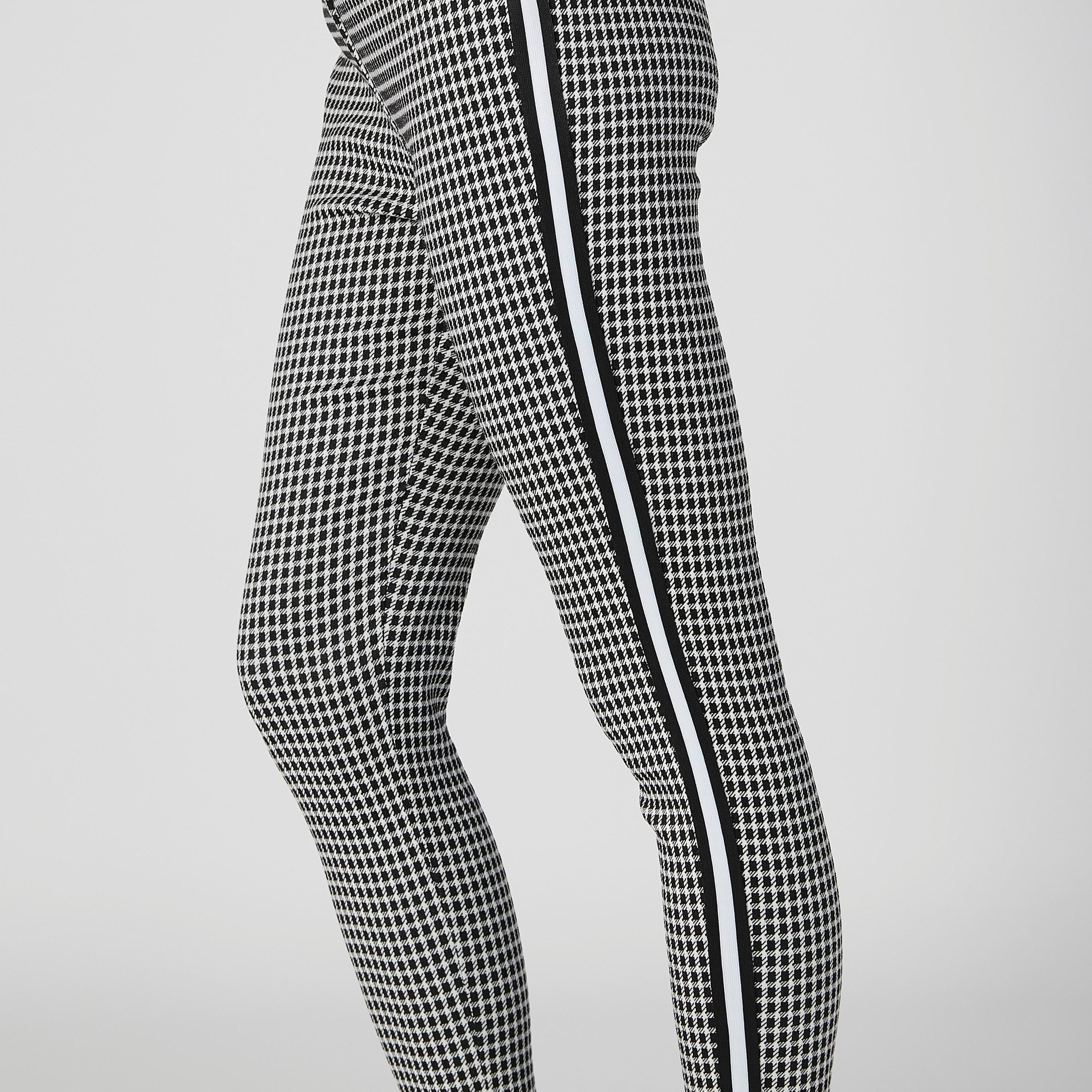 بنطلون بونتي سكيني كاروهات بخصر مطّاطي متوسط الارتفاع-women-clothing-bottoms-trousers-image-3