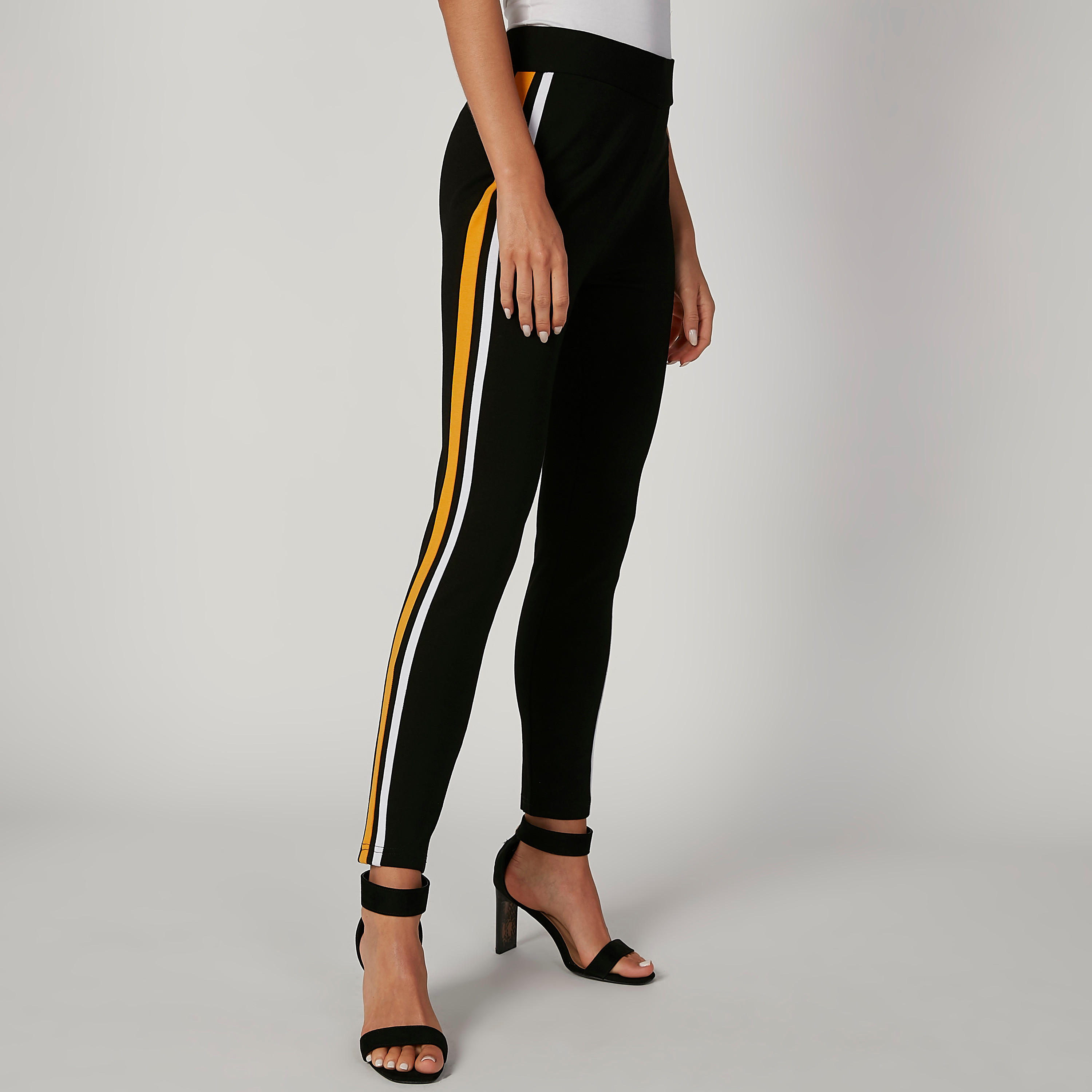 بنطلون بونتي سكيني بخصر متوسط الارتفاع وشريطة-women-clothing-bottoms-trousers-image-1