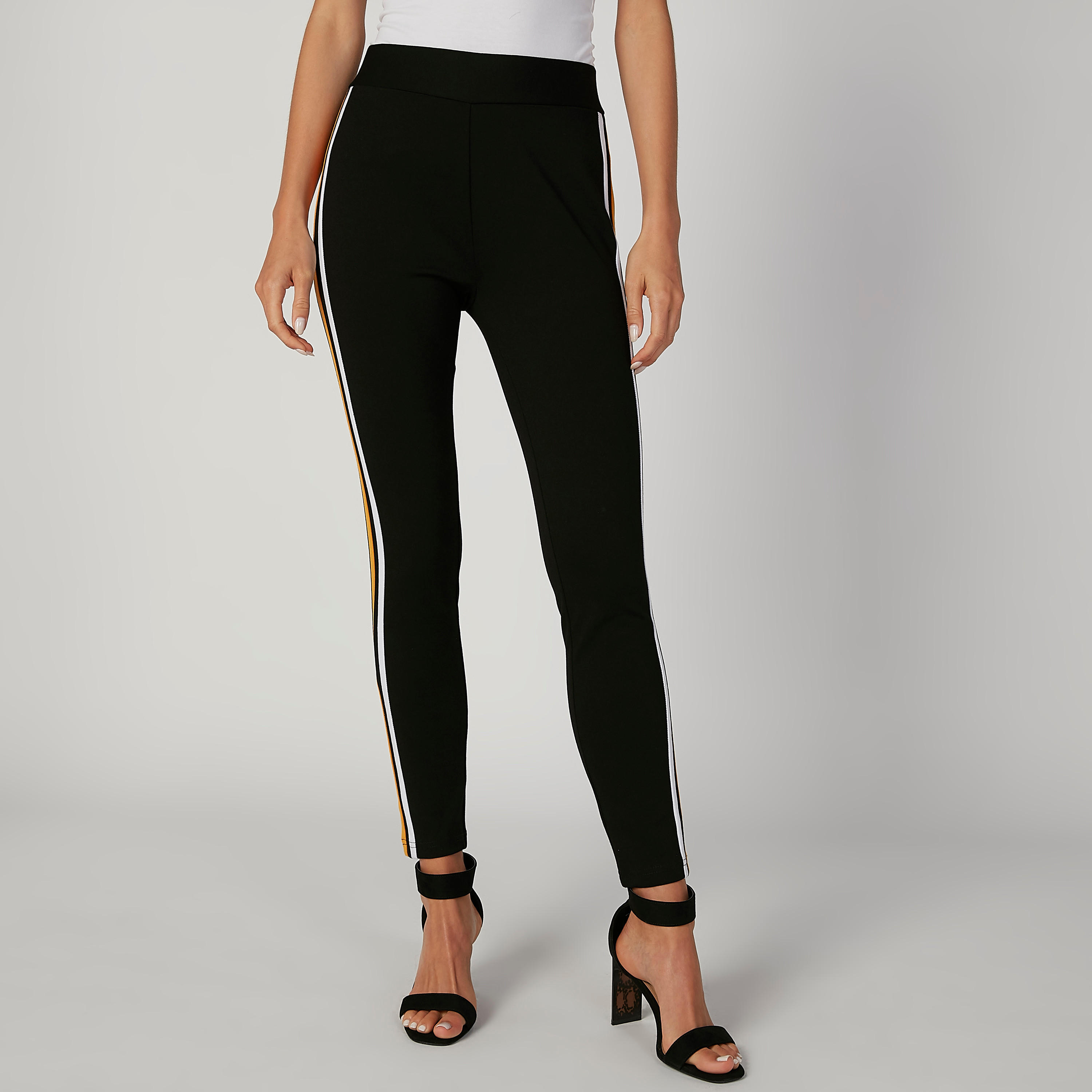 بنطلون بونتي سكيني بخصر متوسط الارتفاع وشريطة-women-clothing-bottoms-trousers-image-4