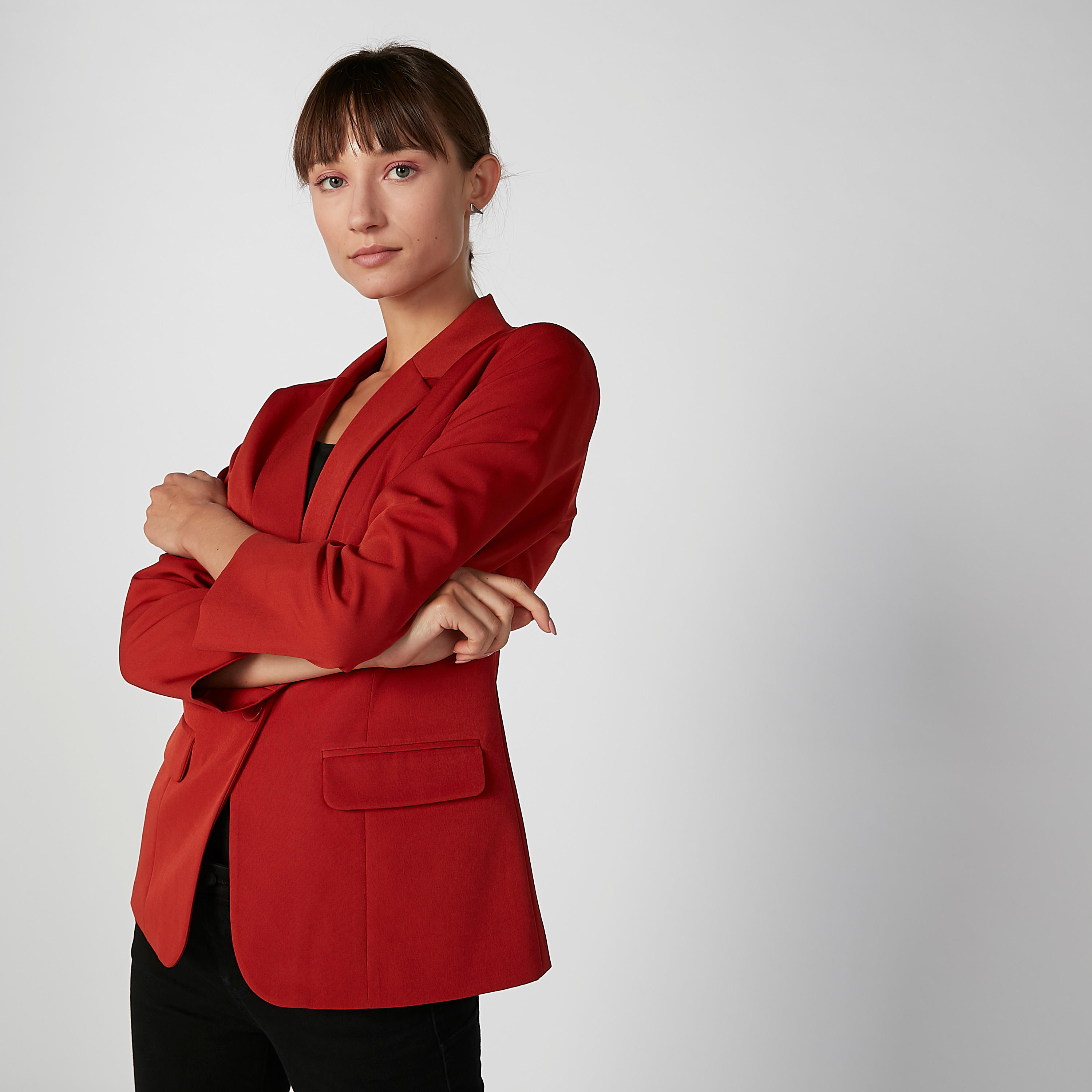 Plain Blazer with Notched Lapel and Flap Pockets-women-clothing-coatsandjackets-blazers-image-3