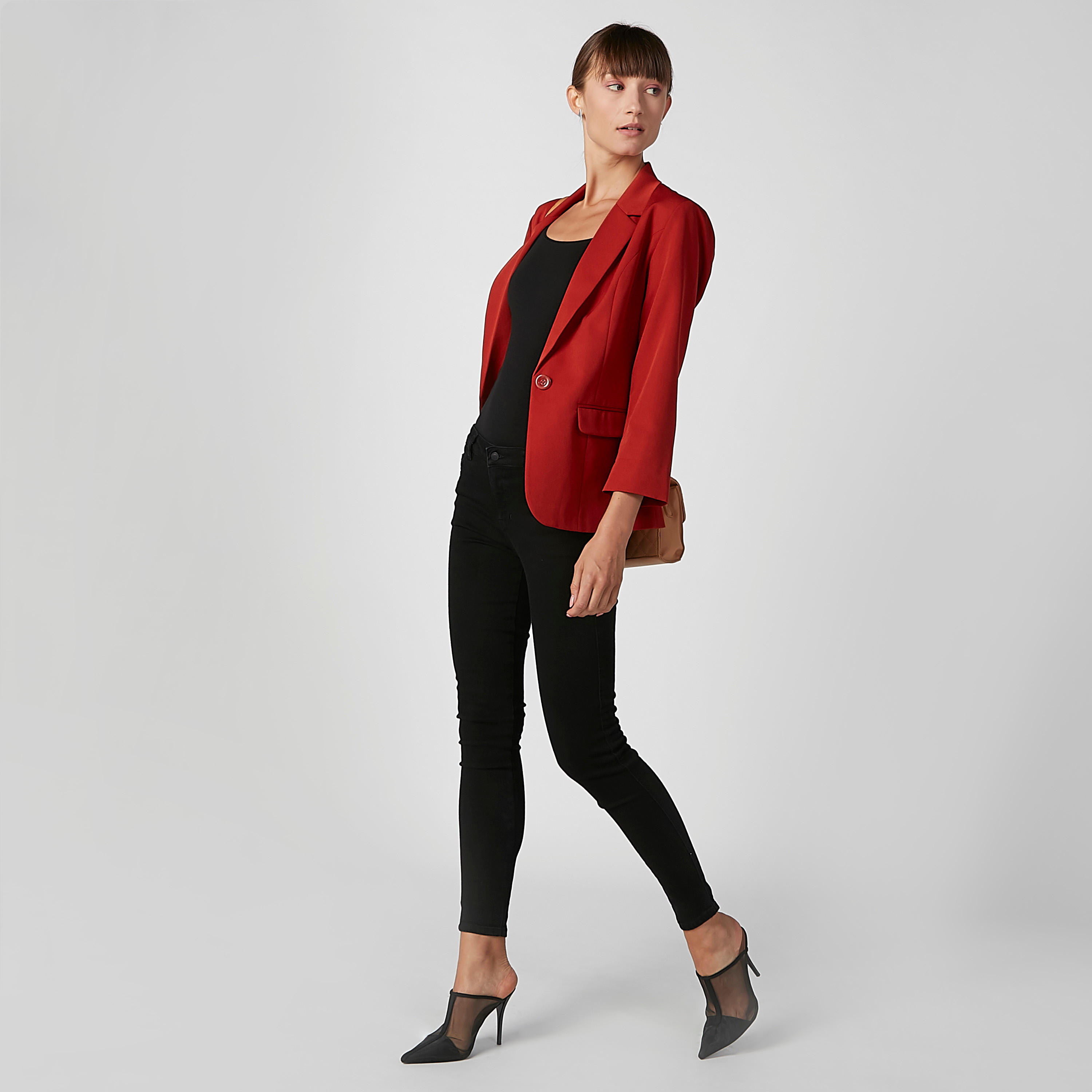 Plain Blazer with Notched Lapel and Flap Pockets-women-clothing-coatsandjackets-blazers-image-2