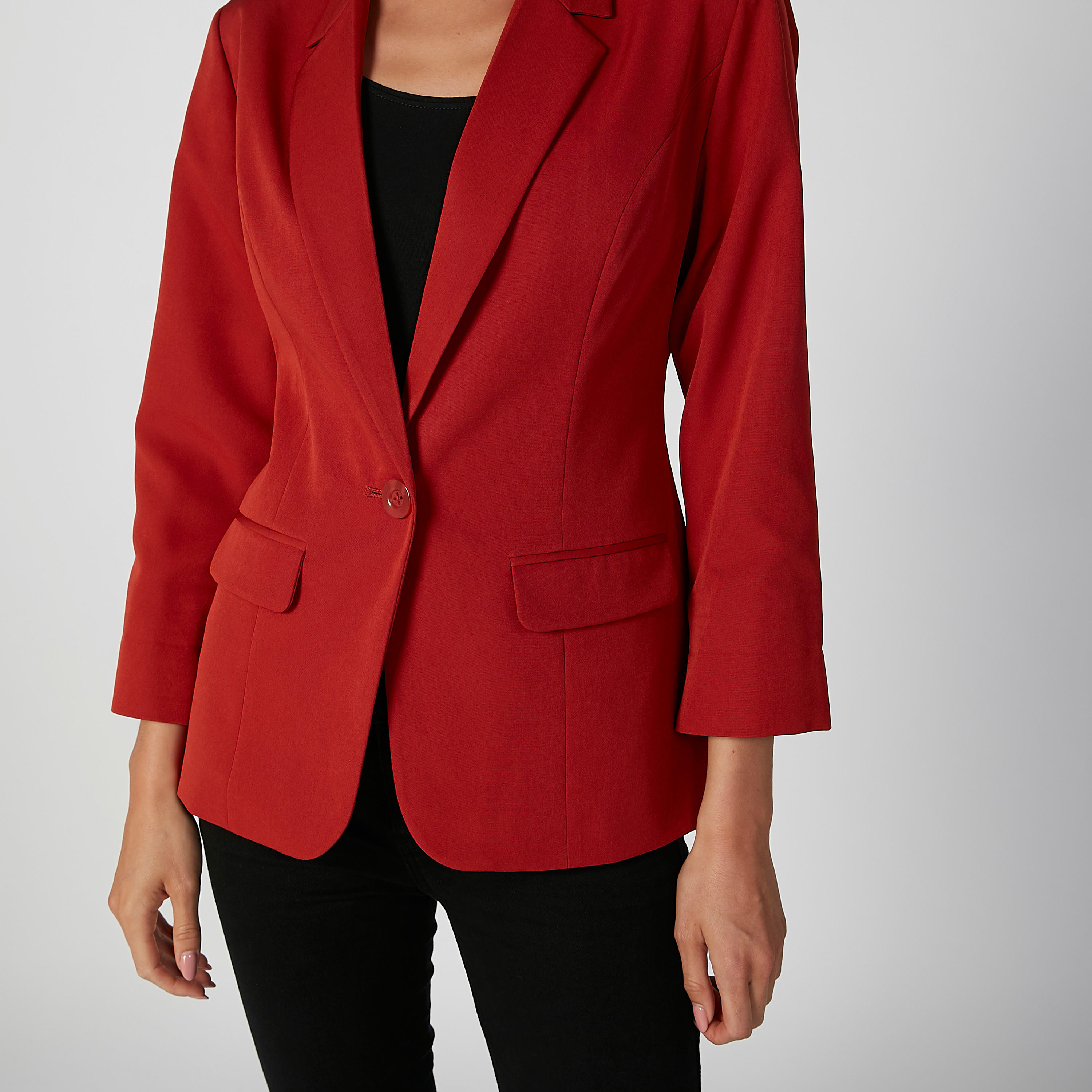 Plain Blazer with Notched Lapel and Flap Pockets-women-clothing-coatsandjackets-blazers-image-5