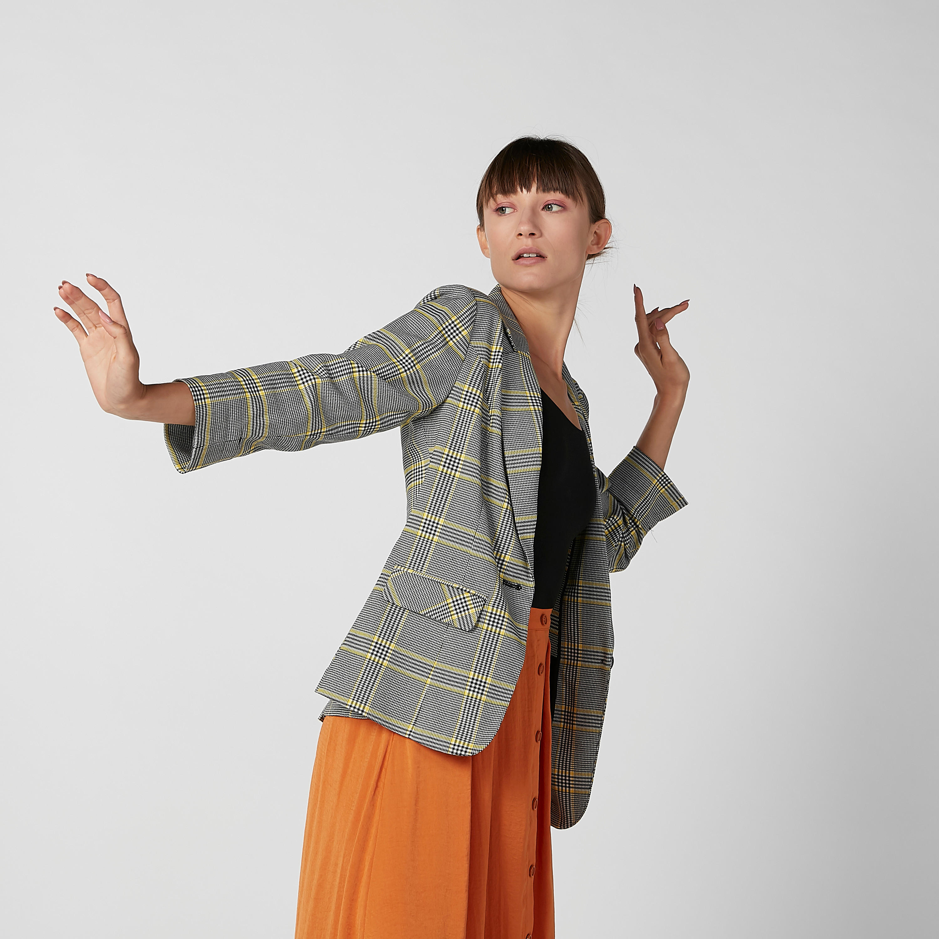 Chequered Jacket with Flap Pockets and Notched Lapel-women-clothing-coatsandjackets-blazers-image-1