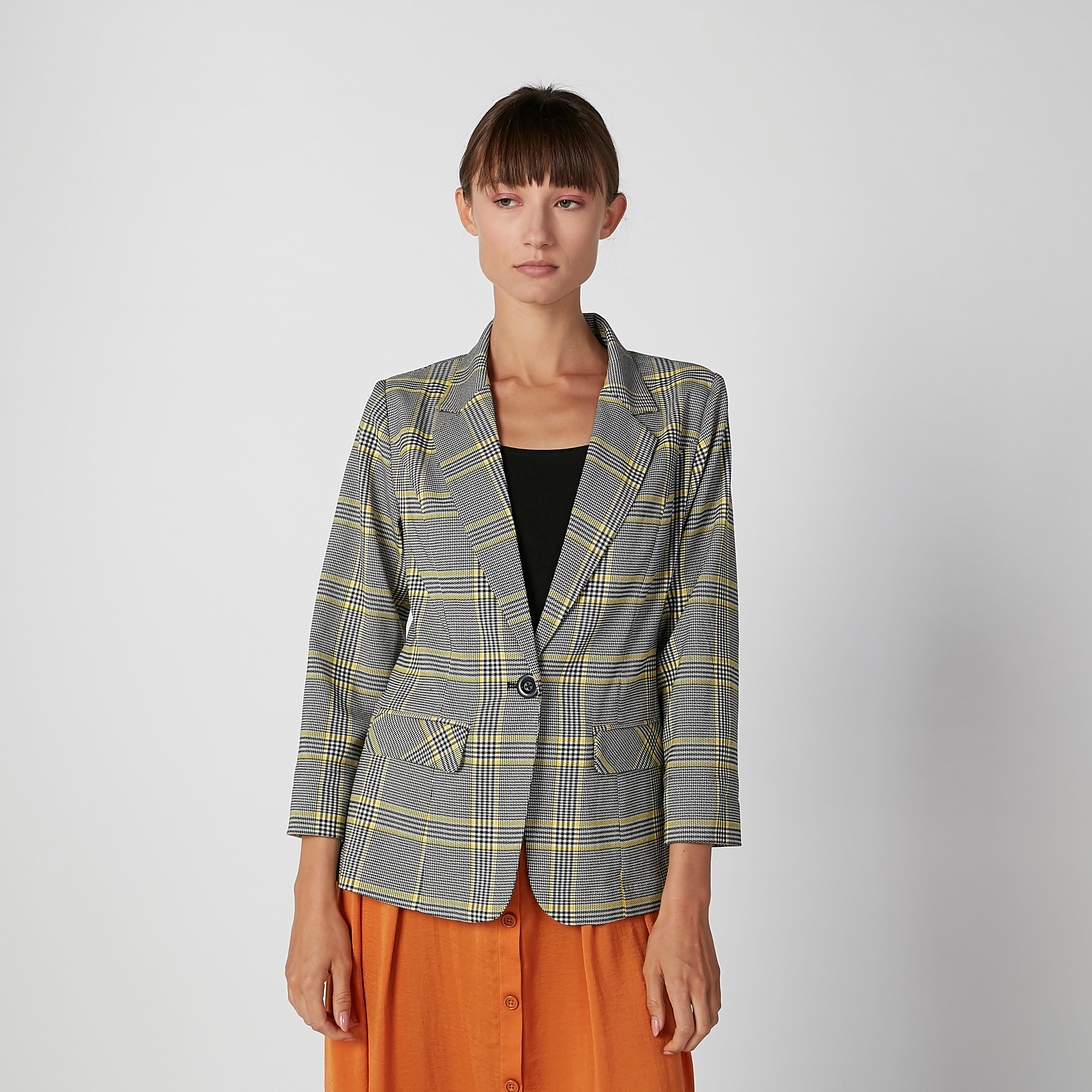 Chequered Jacket with Flap Pockets and Notched Lapel-women-clothing-coatsandjackets-blazers-image-3