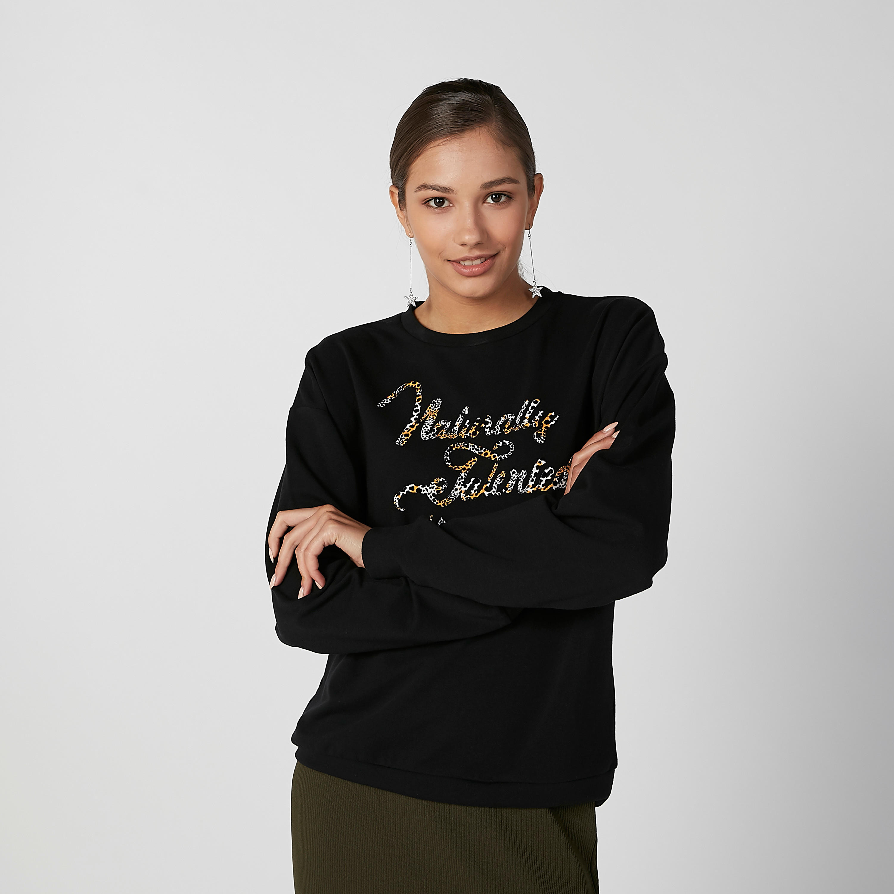 Printed Sweatshirt with Round Neck and Long Sleeves-women-winterwear-hoodiesandsweatshirts-sweatshirts-image-1