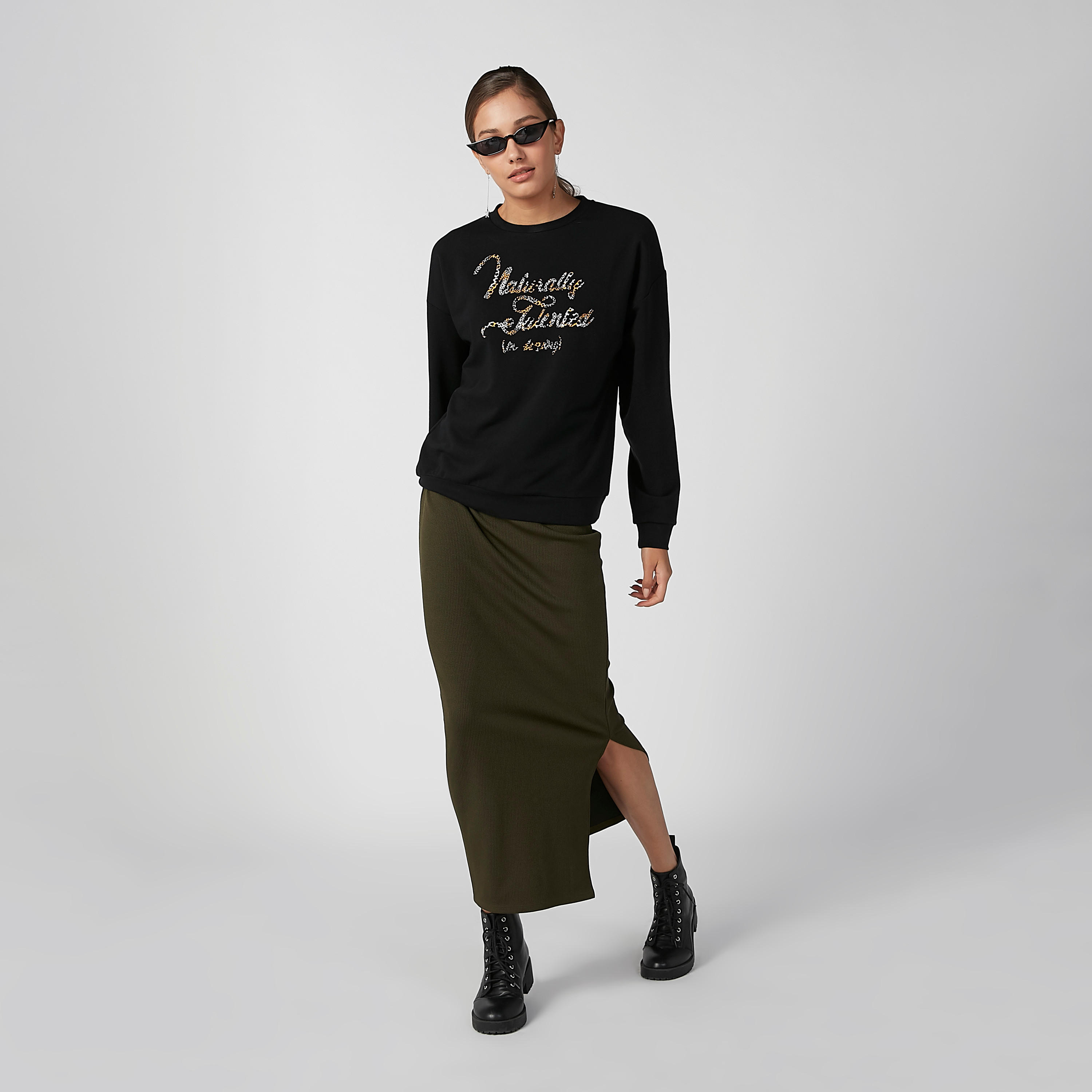 Printed Sweatshirt with Round Neck and Long Sleeves-women-winterwear-hoodiesandsweatshirts-sweatshirts-image-2
