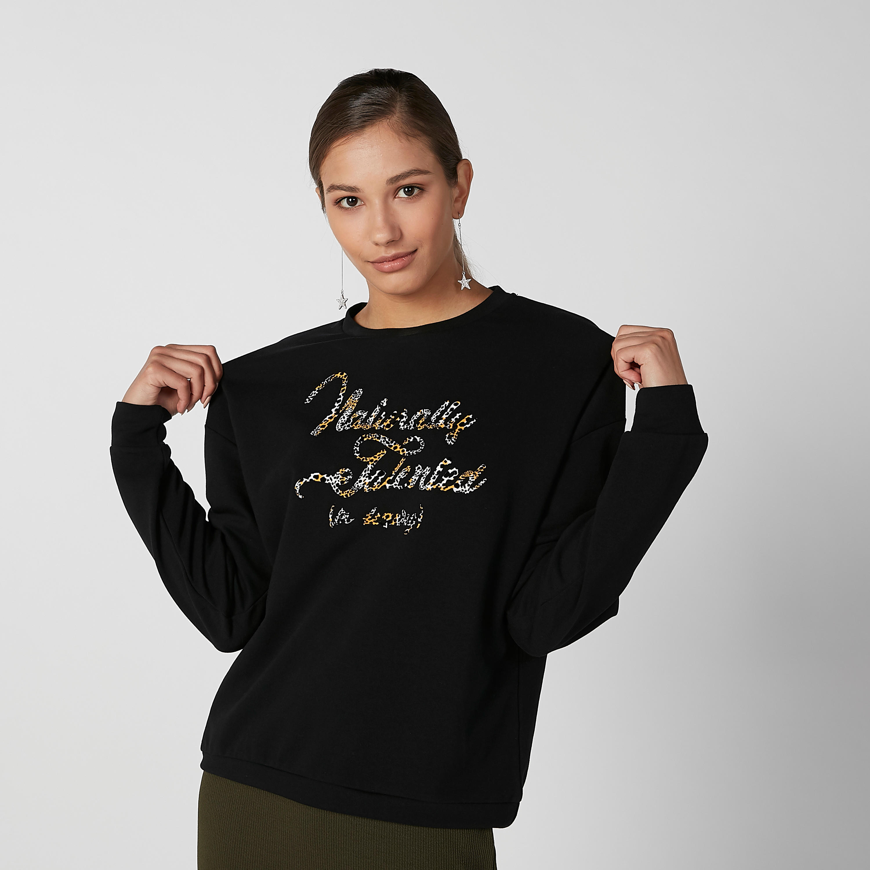 Printed Sweatshirt with Round Neck and Long Sleeves-women-winterwear-hoodiesandsweatshirts-sweatshirts-image-3