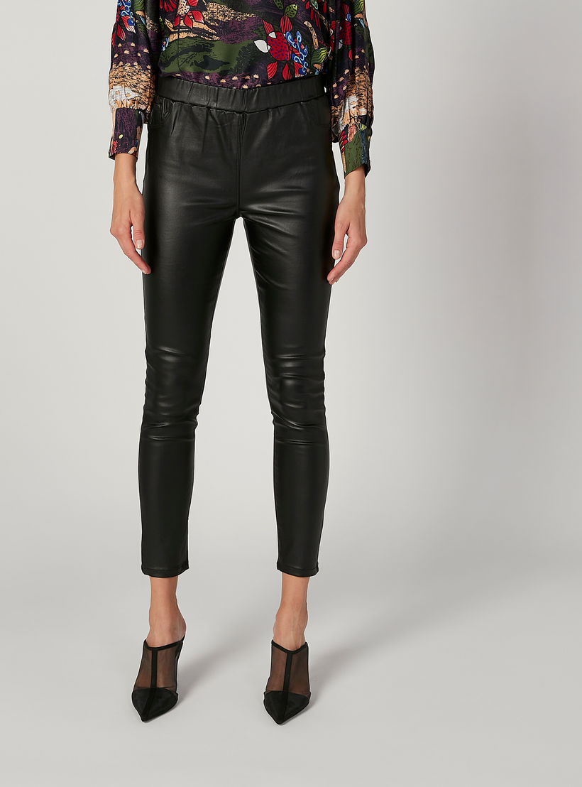 Plain Mid Waist Pants with Pocket Detail and Elasticised Waistband-women-clothing-bottoms-trousers-image-1