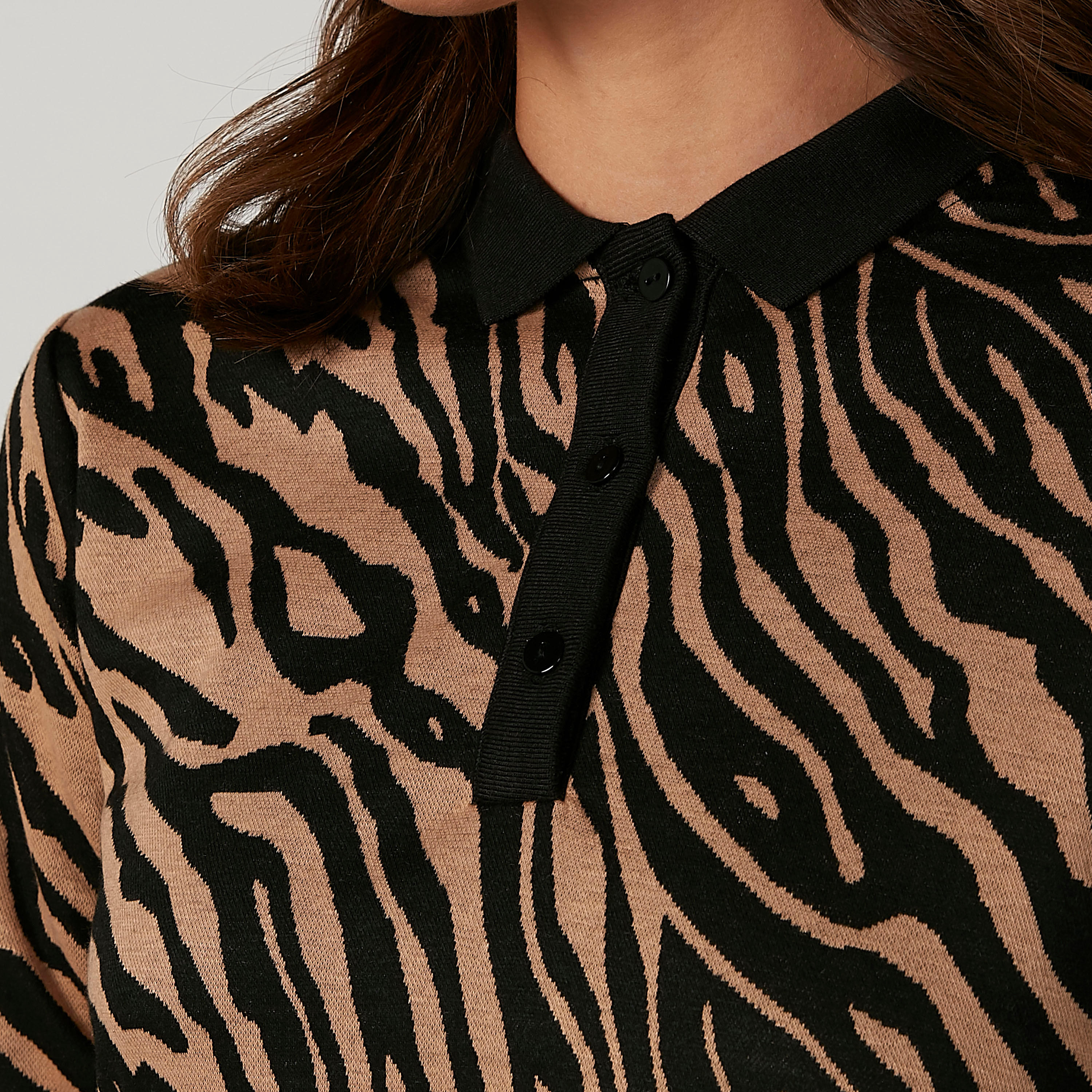 Animal Printed Midi A-line Dress with Long Sleeves-women-clothing-dresses-image-5