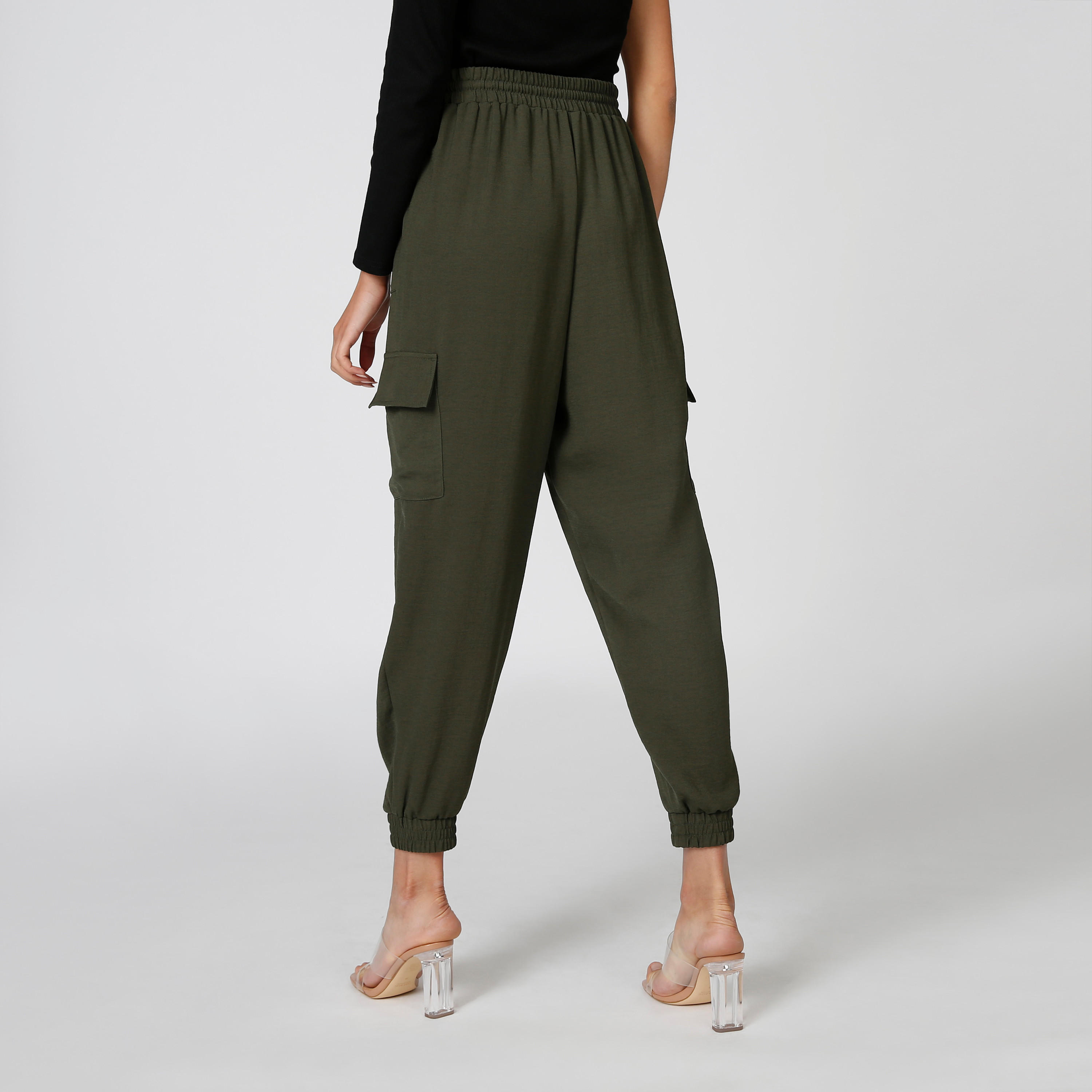 Full Length Mid Waist Plain Jog Pants with Pockets and Drawstring-women-clothing-bottoms-trousers-image-2