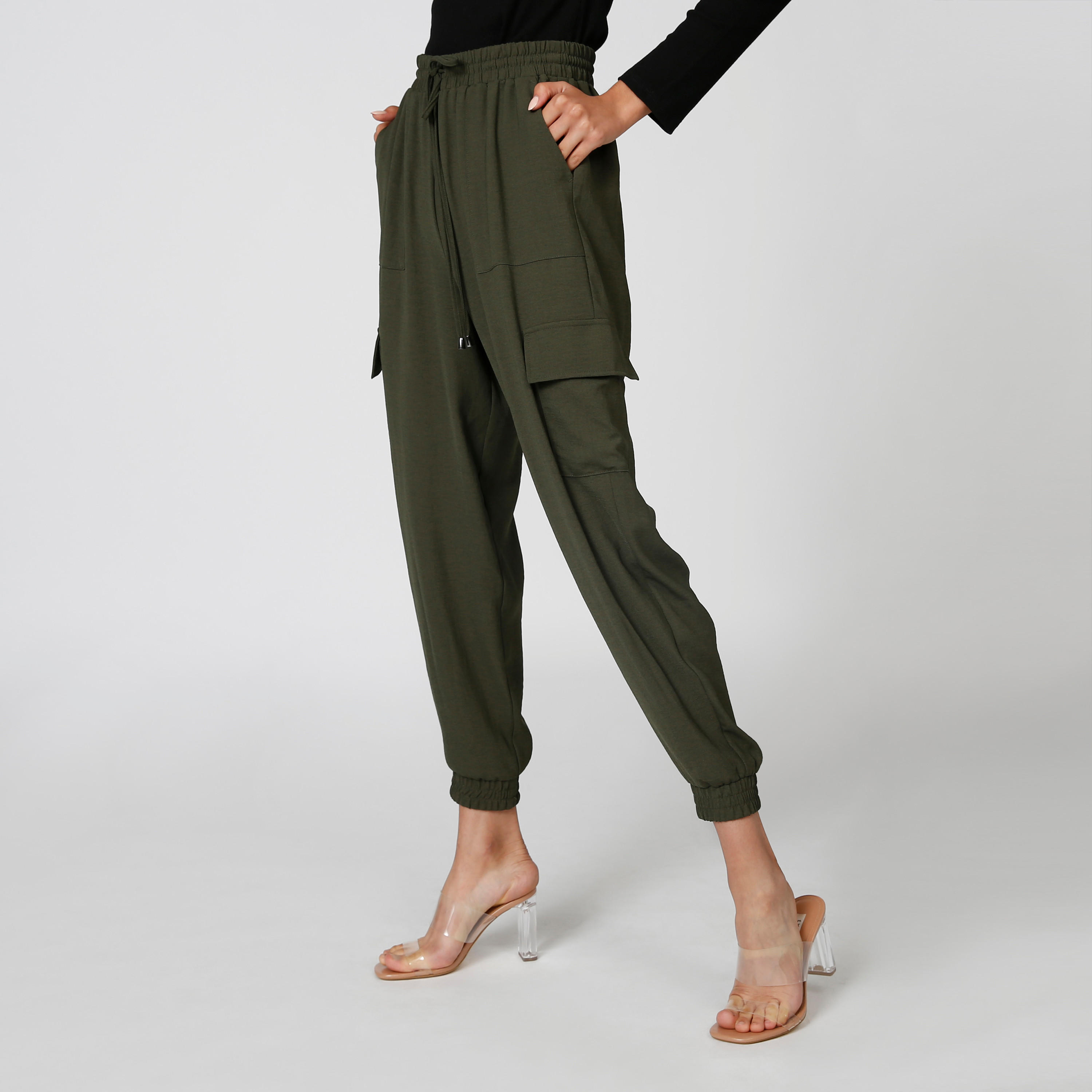 Full Length Mid Waist Plain Jog Pants with Pockets and Drawstring-women-clothing-bottoms-trousers-image-4