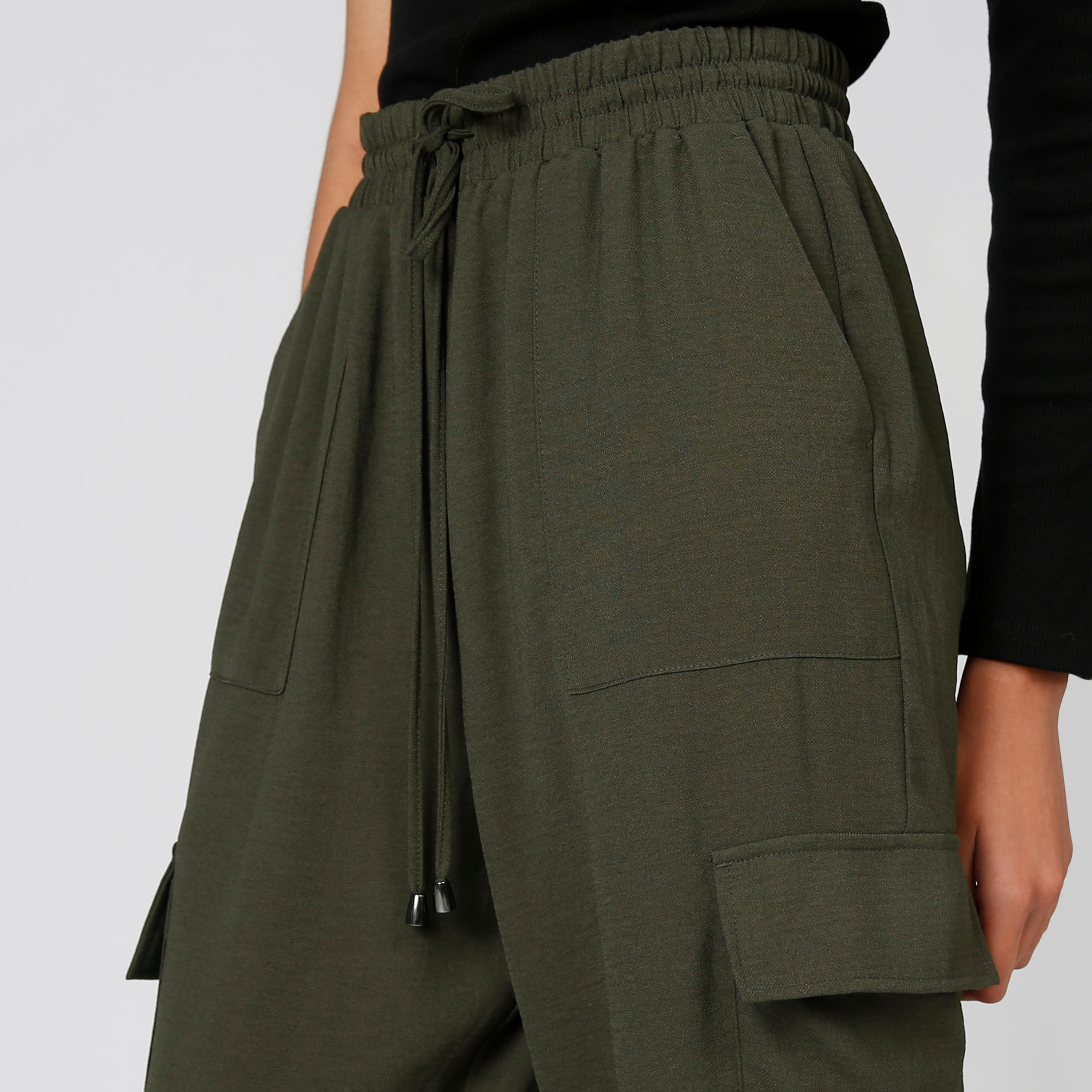 Full Length Mid Waist Plain Jog Pants with Pockets and Drawstring-women-clothing-bottoms-trousers-image-5