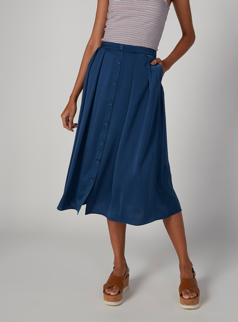 تنورة ميدي إيه لاين سادة بخصر مطّاطي وجيوب-women-clothing-bottoms-skirts-image-1