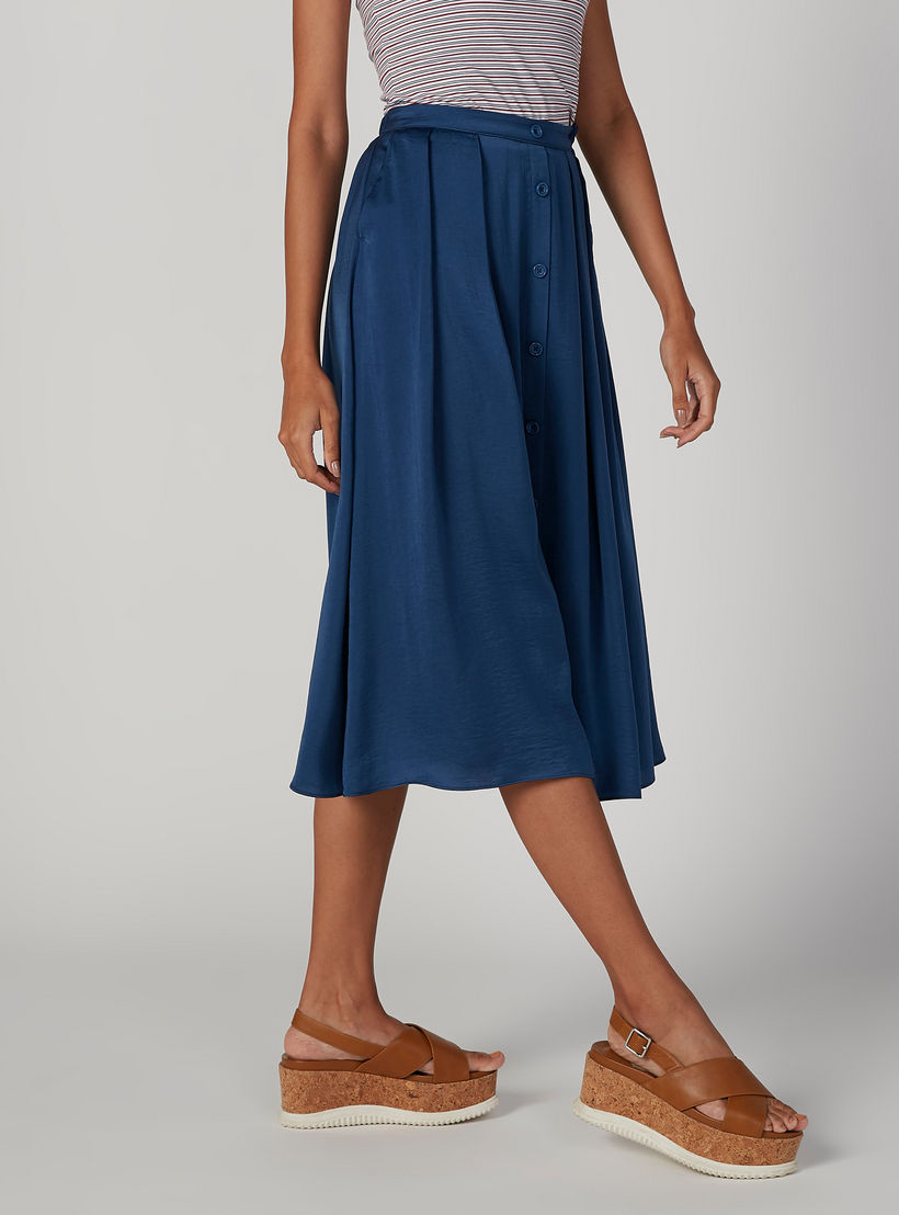 تنورة ميدي إيه لاين سادة بخصر مطّاطي وجيوب-women-clothing-bottoms-skirts-image-3