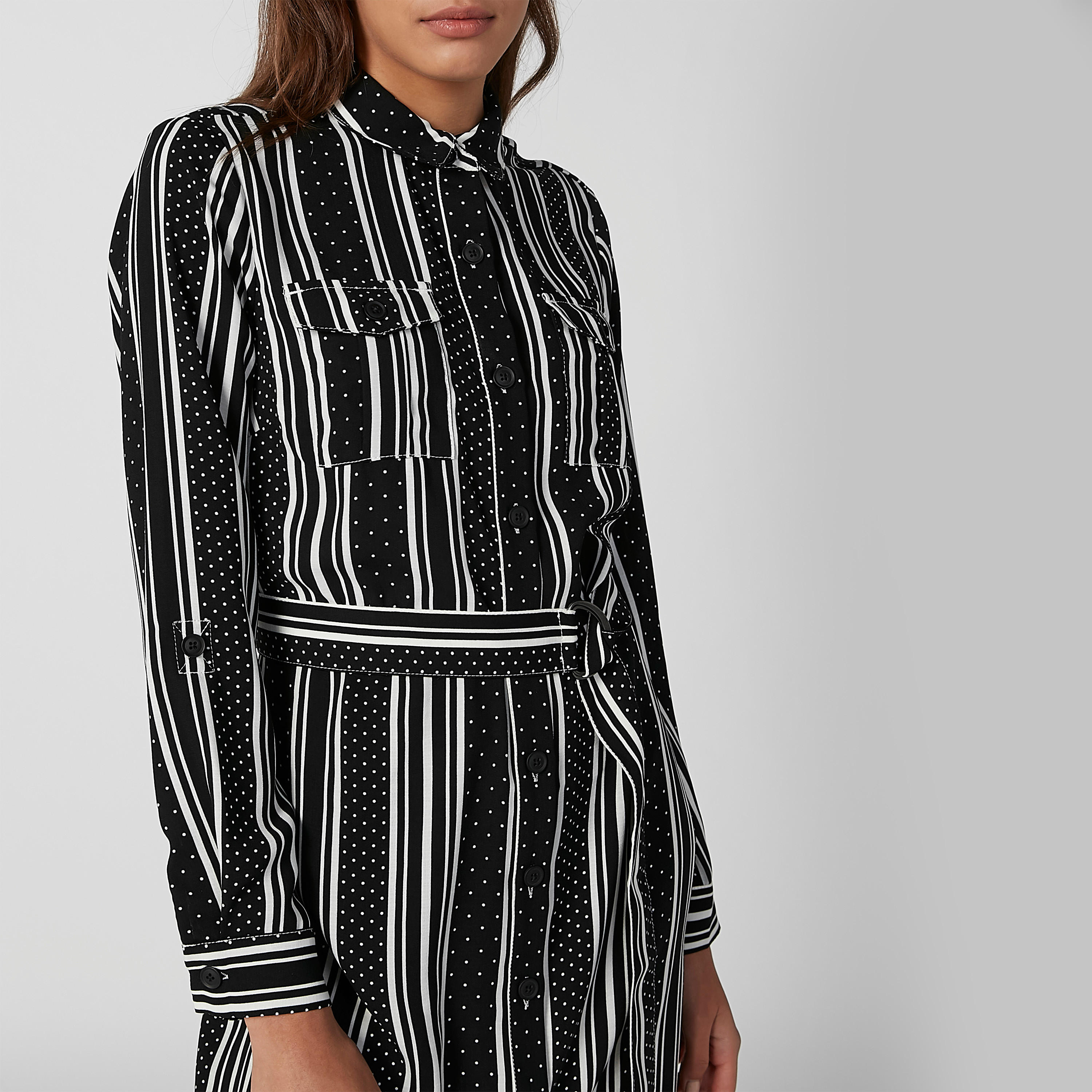 فستان قميص ميدي مقلّم بأكمام طويلة وأربطة-women-clothing-dresses-image-4