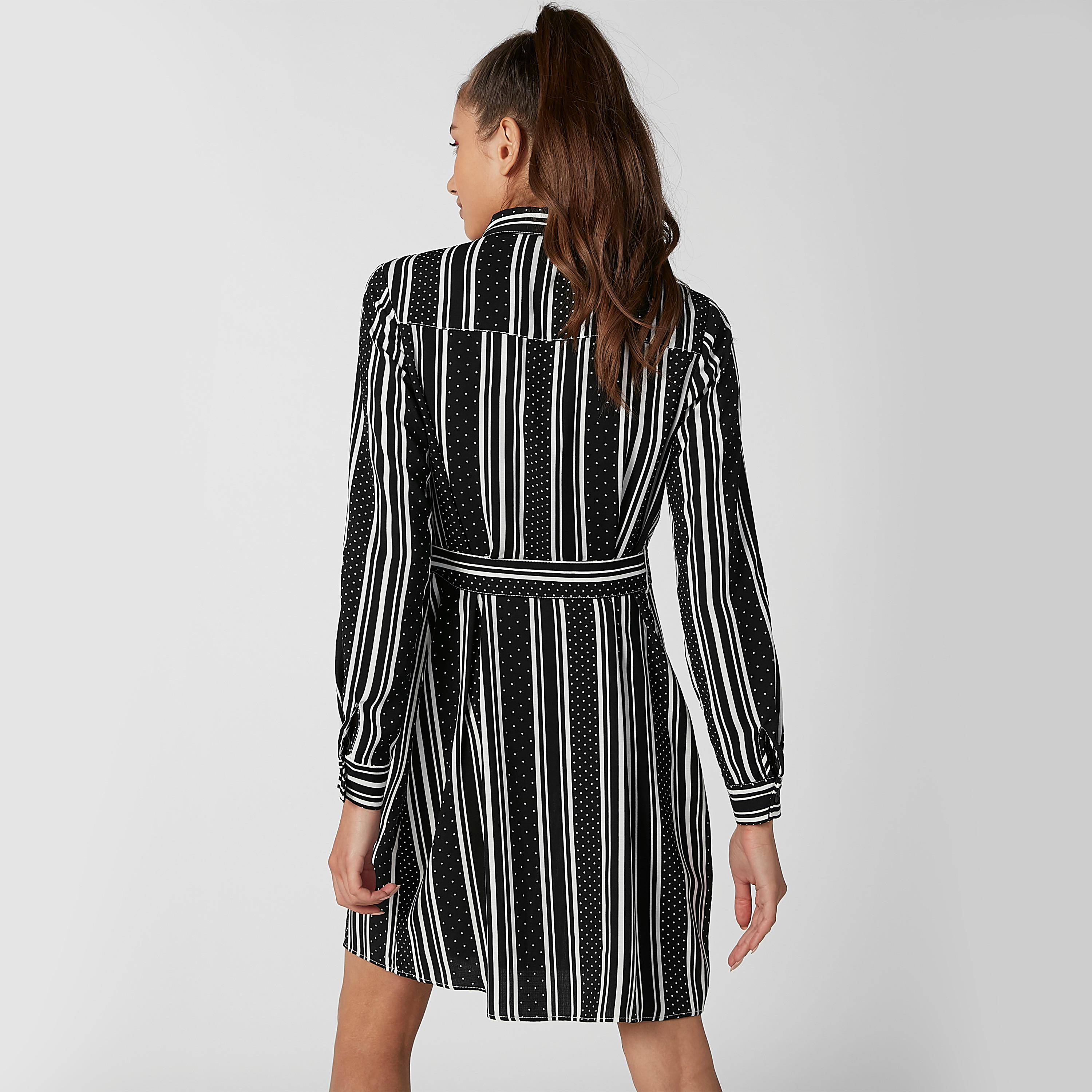 فستان قميص ميدي مقلّم بأكمام طويلة وأربطة-women-clothing-dresses-image-5