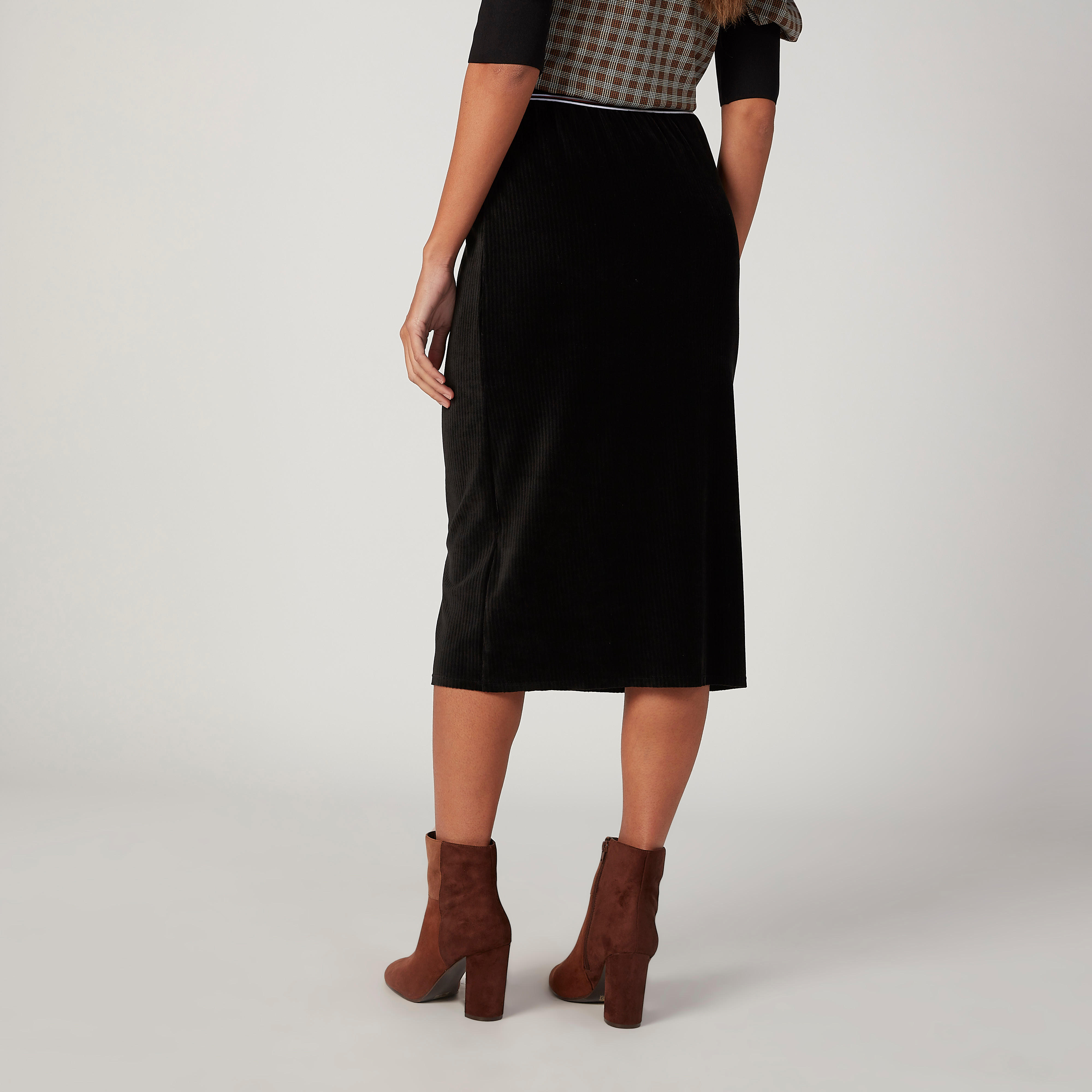 تنورة إيه لاين متوسطة الطول بارزة الملمس بخصر مطّاطي-women-clothing-bottoms-skirts-image-4