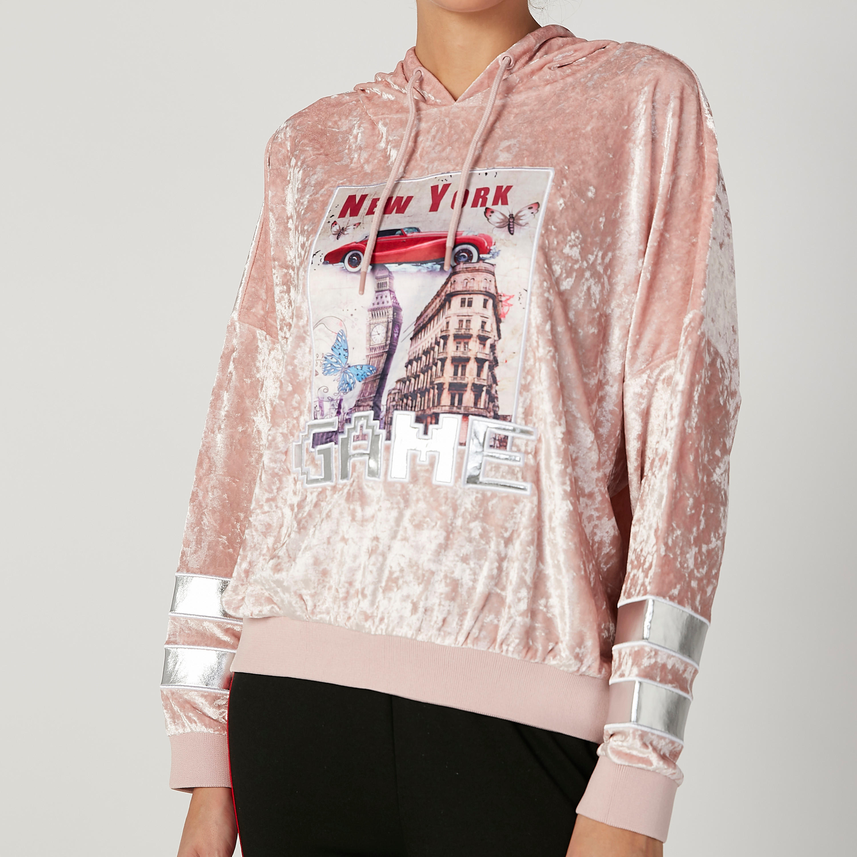 سويت شيرت بارز الملمس بقبعة وأكمام طويلة-women-winterwear-hoodiesandsweatshirts-hoodies-image-4